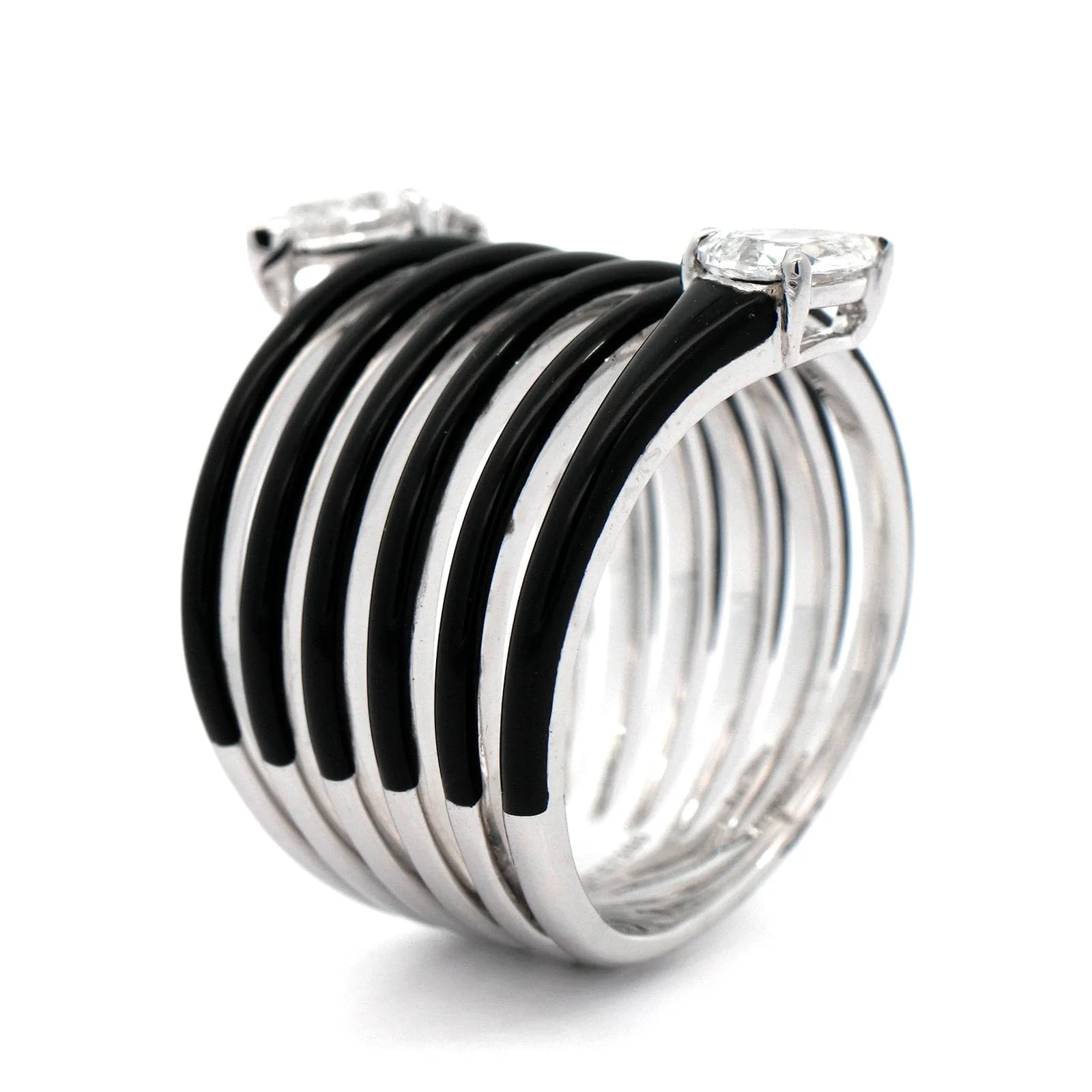 Etho Maria 18K White Gold Diamond and Black Ceramic Coil Ring - Image 2