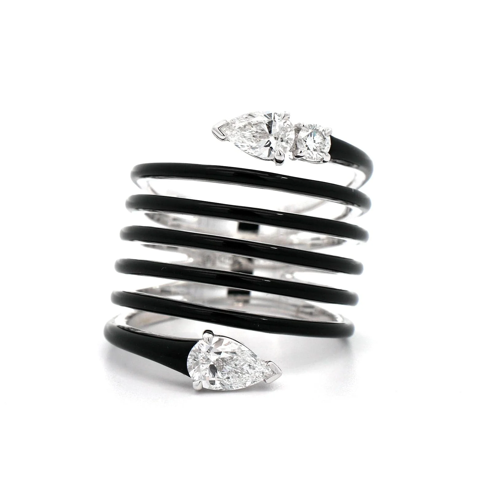 Etho Maria 18K White Gold Diamond and Black Ceramic Coil Ring - Image 4