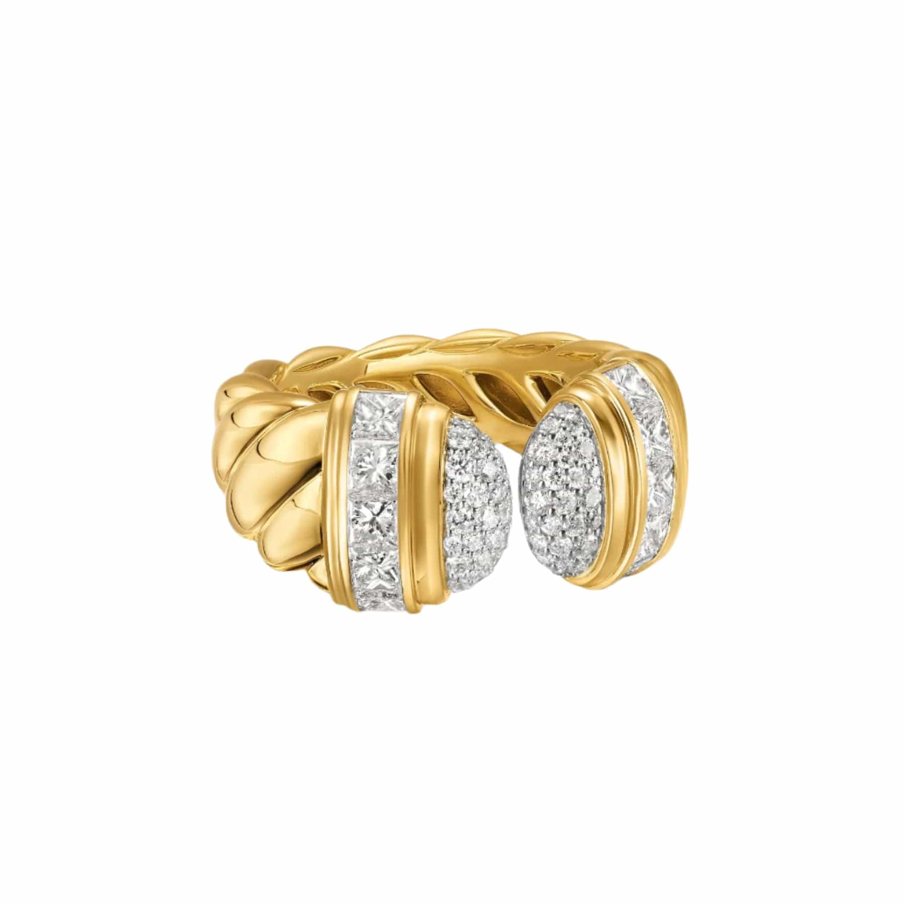 Sculpted Cable Open Cocktail Ring 18K Yellow Gold with Diamonds, 12.4mm