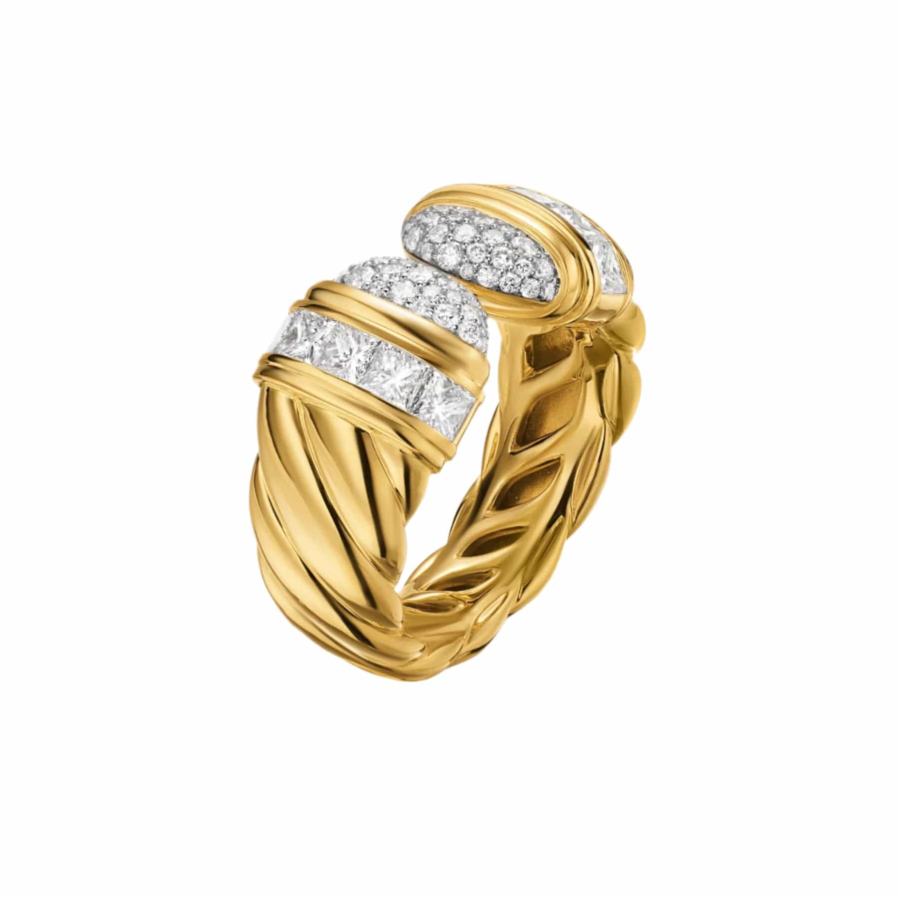 Sculpted Cable Open Cocktail Ring 18K Yellow Gold with Diamonds, 12.4mm - Image 3