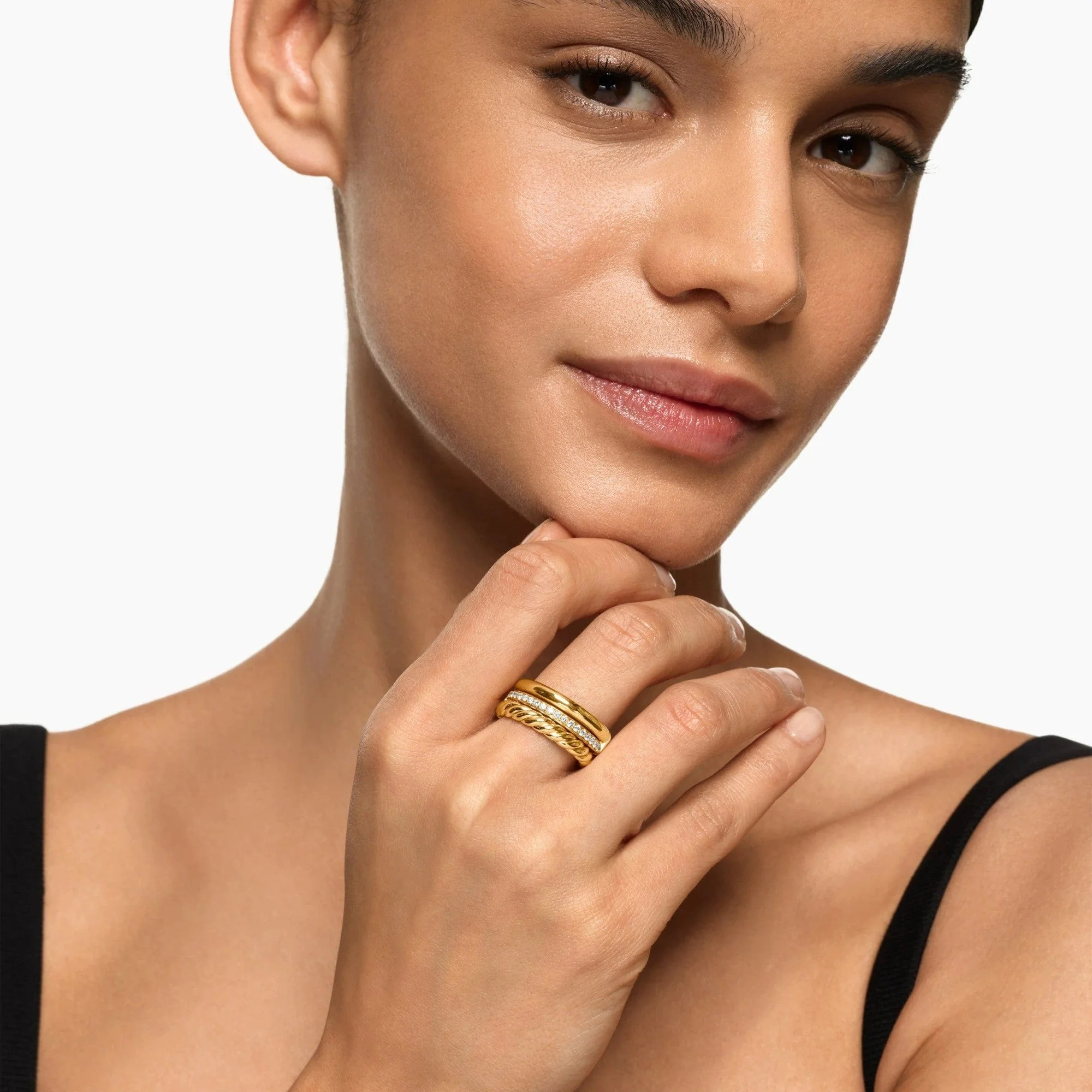 DY Mercer® Three Row Ring 18K Yellow Gold with Diamonds, 8.9mm - Image 3