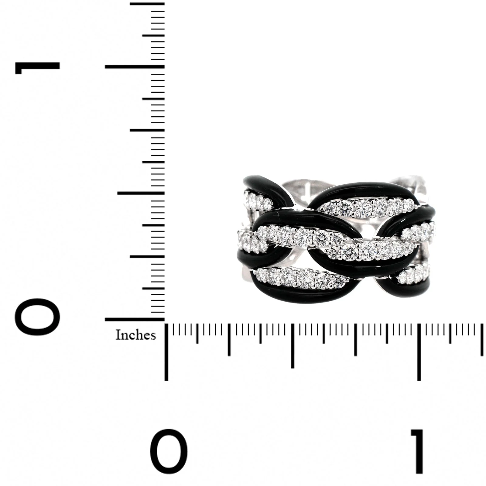 Etho Maria 18K White Gold & Black Ceramic Diamond Link Ring - Image 3
