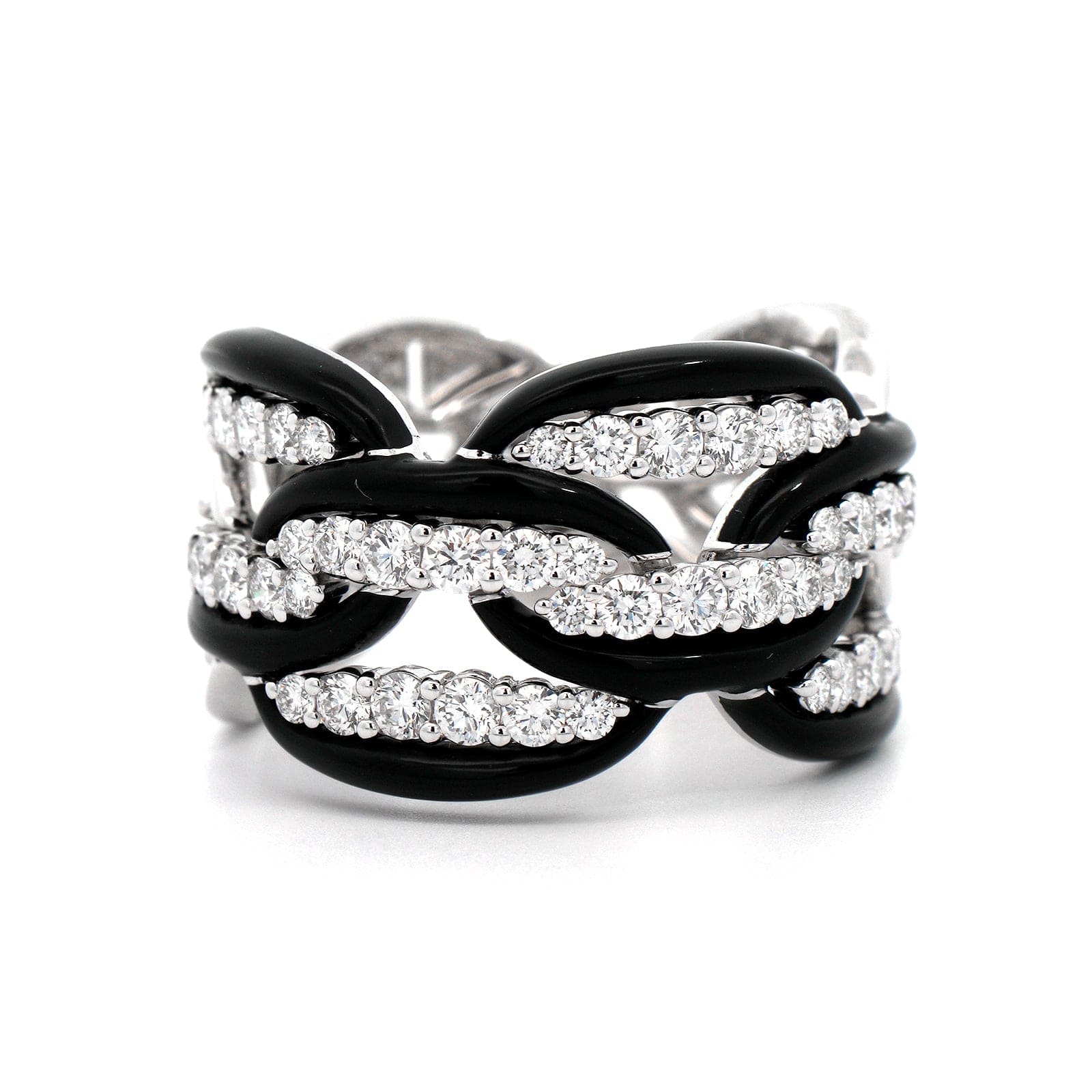 Etho Maria 18K White Gold & Black Ceramic Diamond Link Ring - Image 4