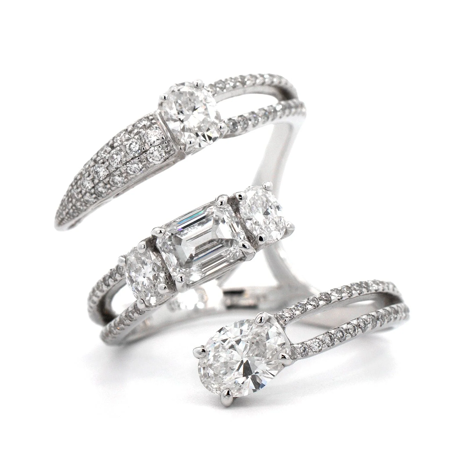 Etho Maria 18K White Gold 3 Row Open Diamond Ring - Image 4
