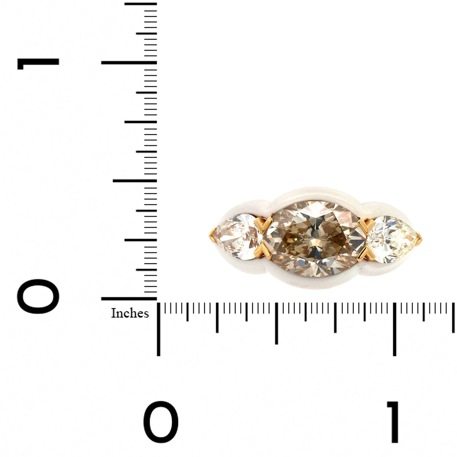 Etho Maria 18K Yellow Gold and White Ceramic 3 Stone Diamond Ring - Image 3