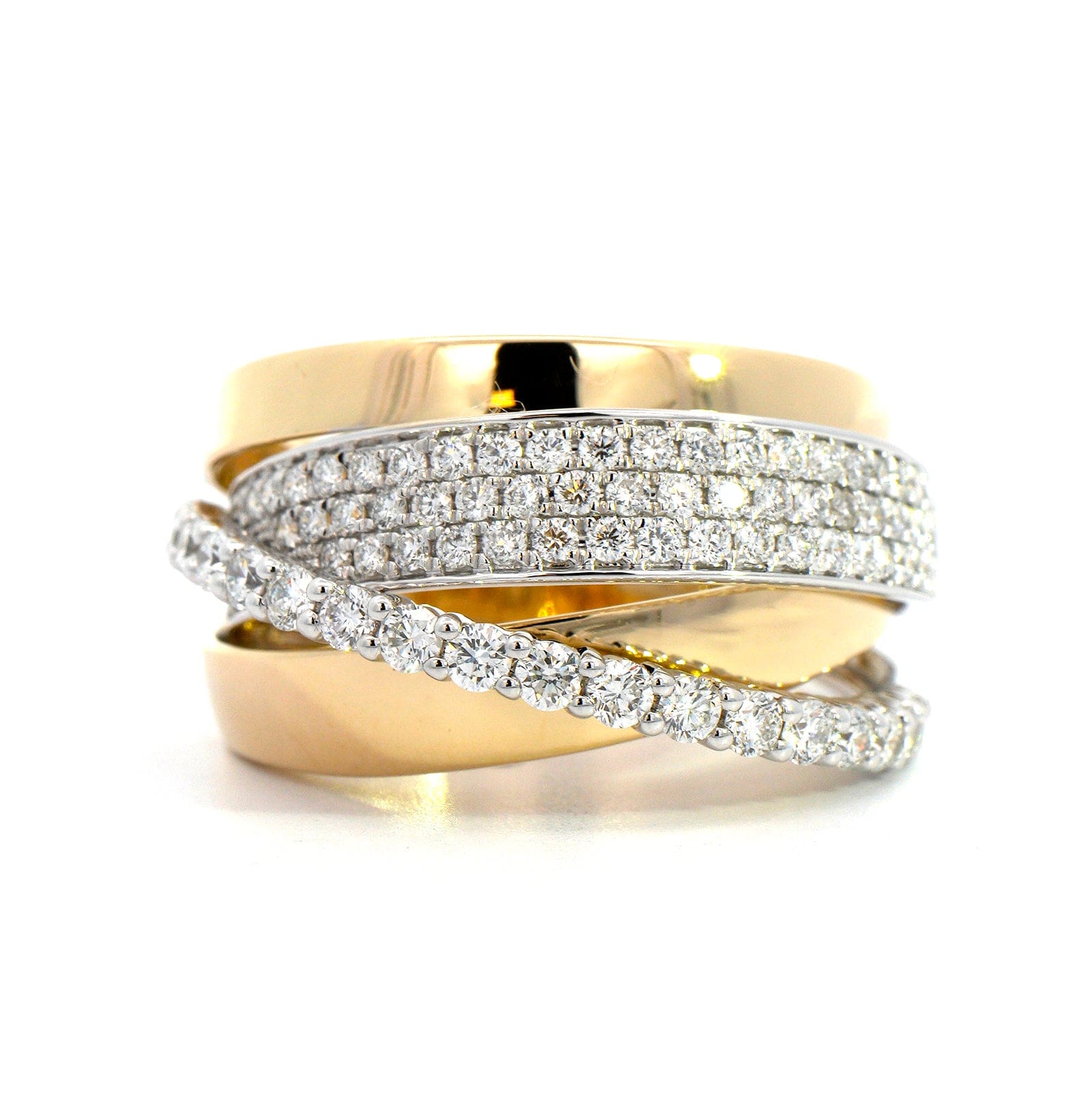 14K Two Tone Multi Row Pave Diamond Ring - Image 4