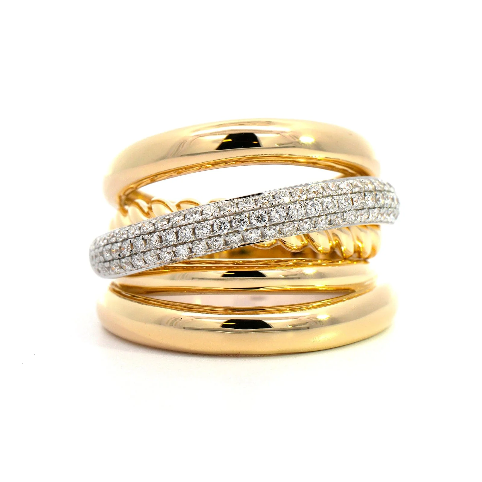 14K Yellow Gold Pave Diamond Multi Row Ring