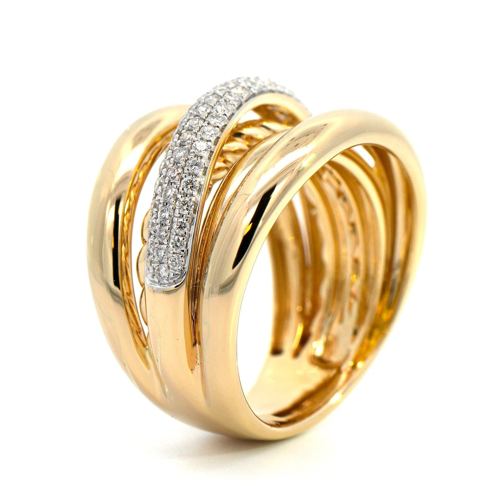14K Yellow Gold Pave Diamond Multi Row Ring - Image 2