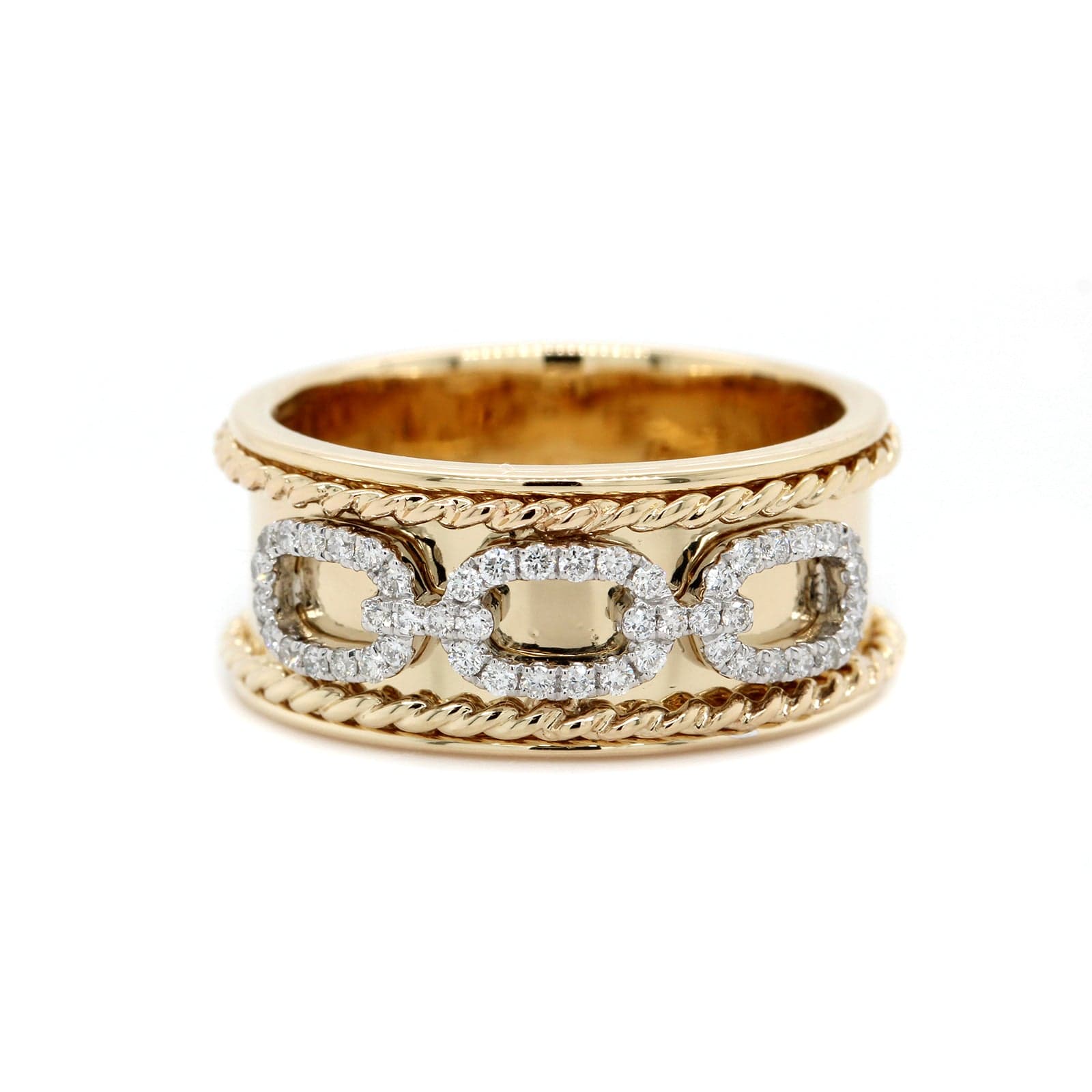14K Two Tone Braided Edge and Link Designed Diamond Ring