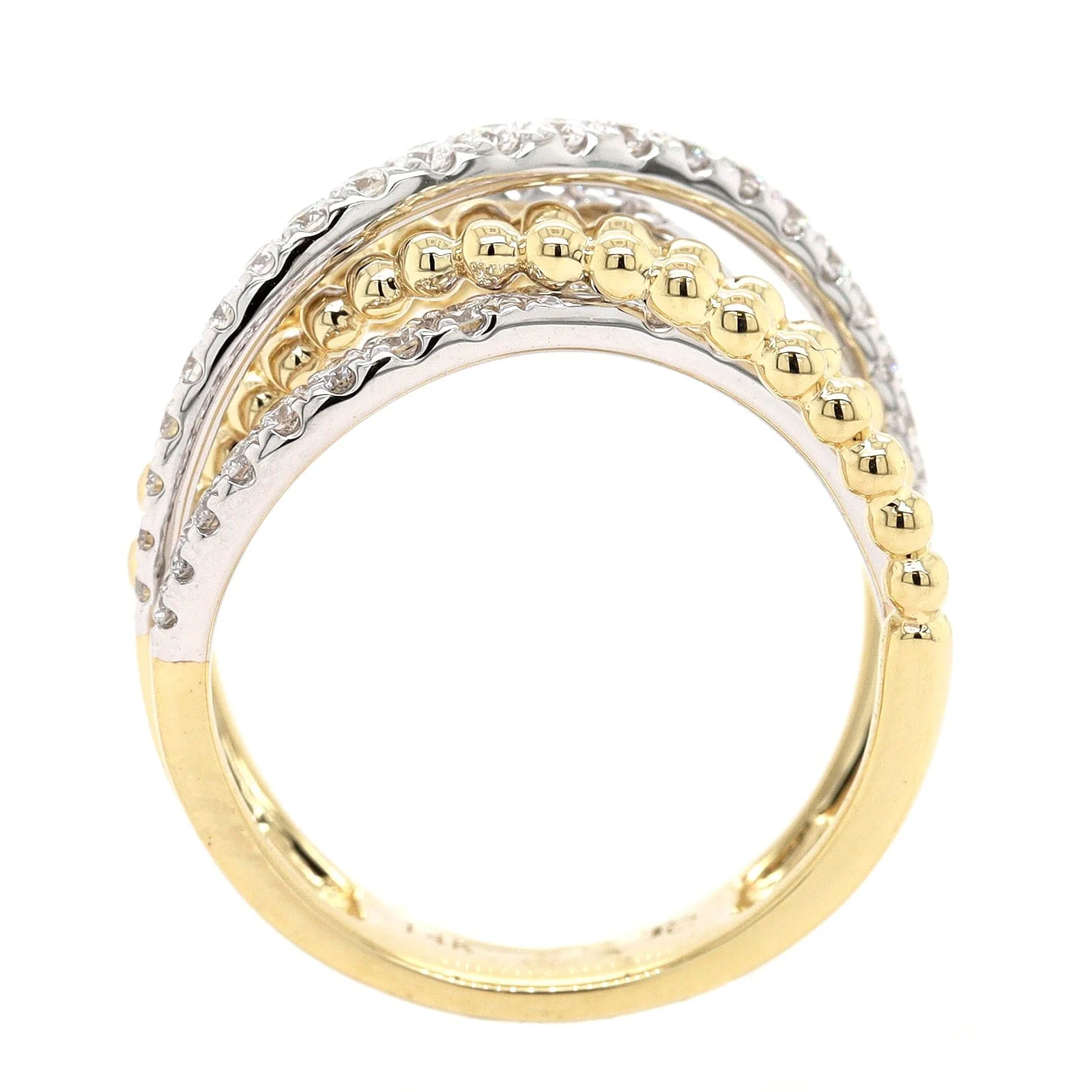 14K Two Tone Criss Cross Diamond Ring - Image 3