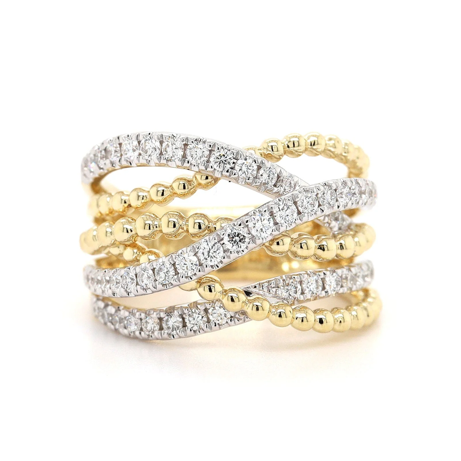 14K Two Tone Criss Cross Diamond Ring - Image 5