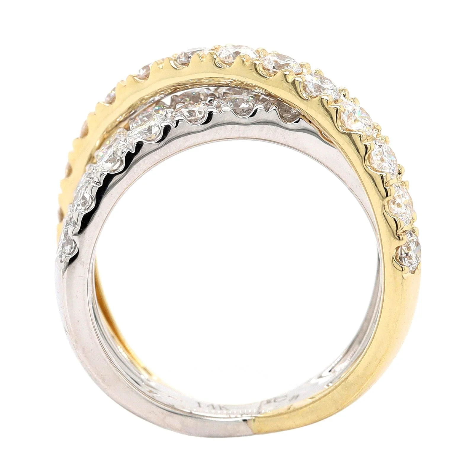 14K Two Tone Criss Cross Diamond Ring - Image 3