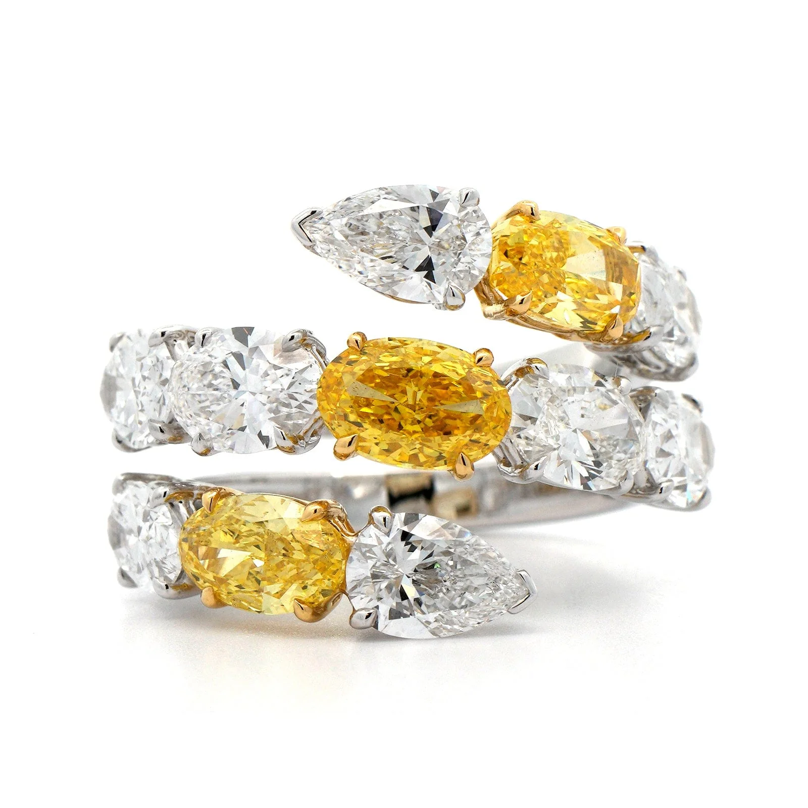 Etho Maria 18K White Gold Yellow and White Diamond Wrap Style Ring - Image 4
