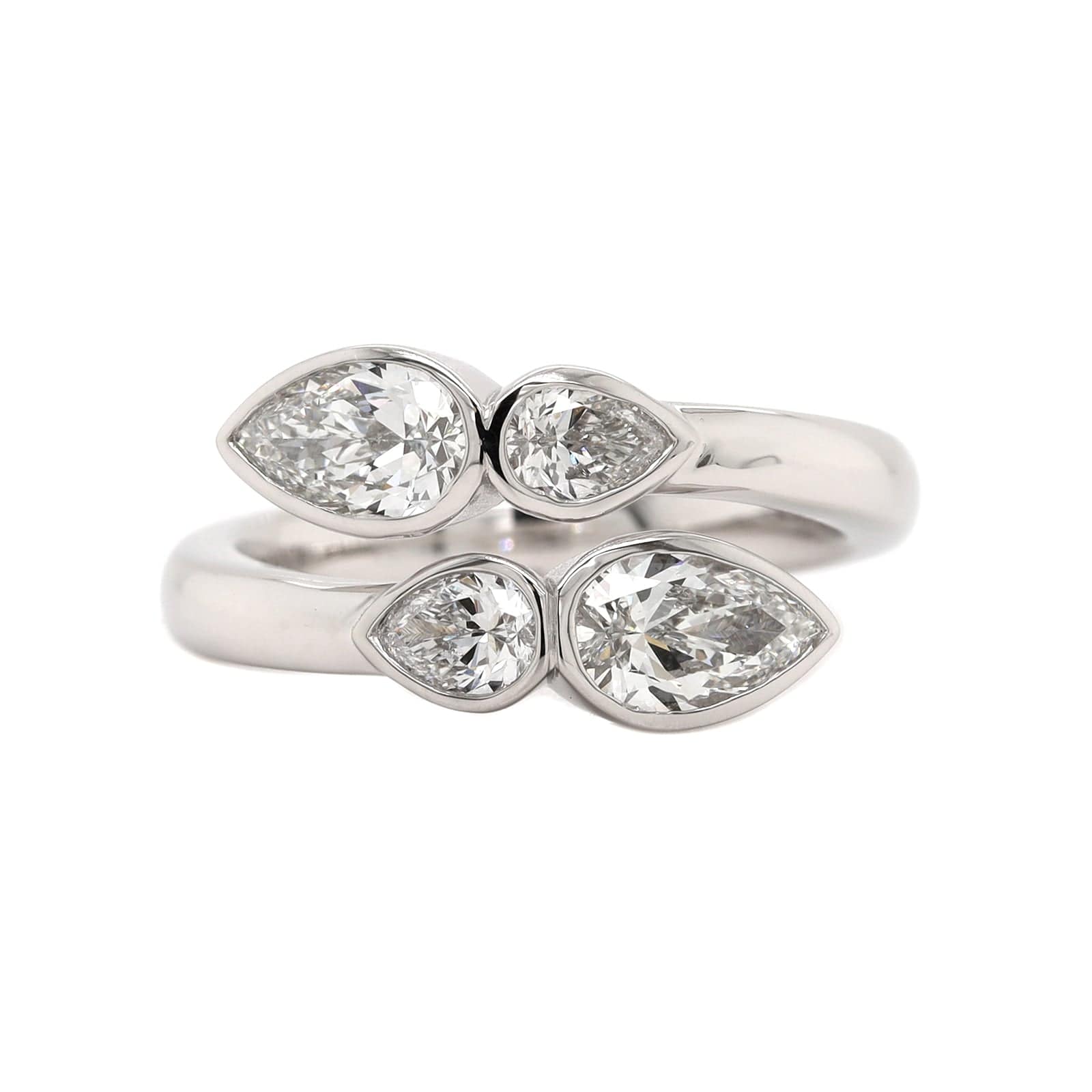 Platinum Pear Shaped 2 Row Diamond Bypass Ring - Image 5