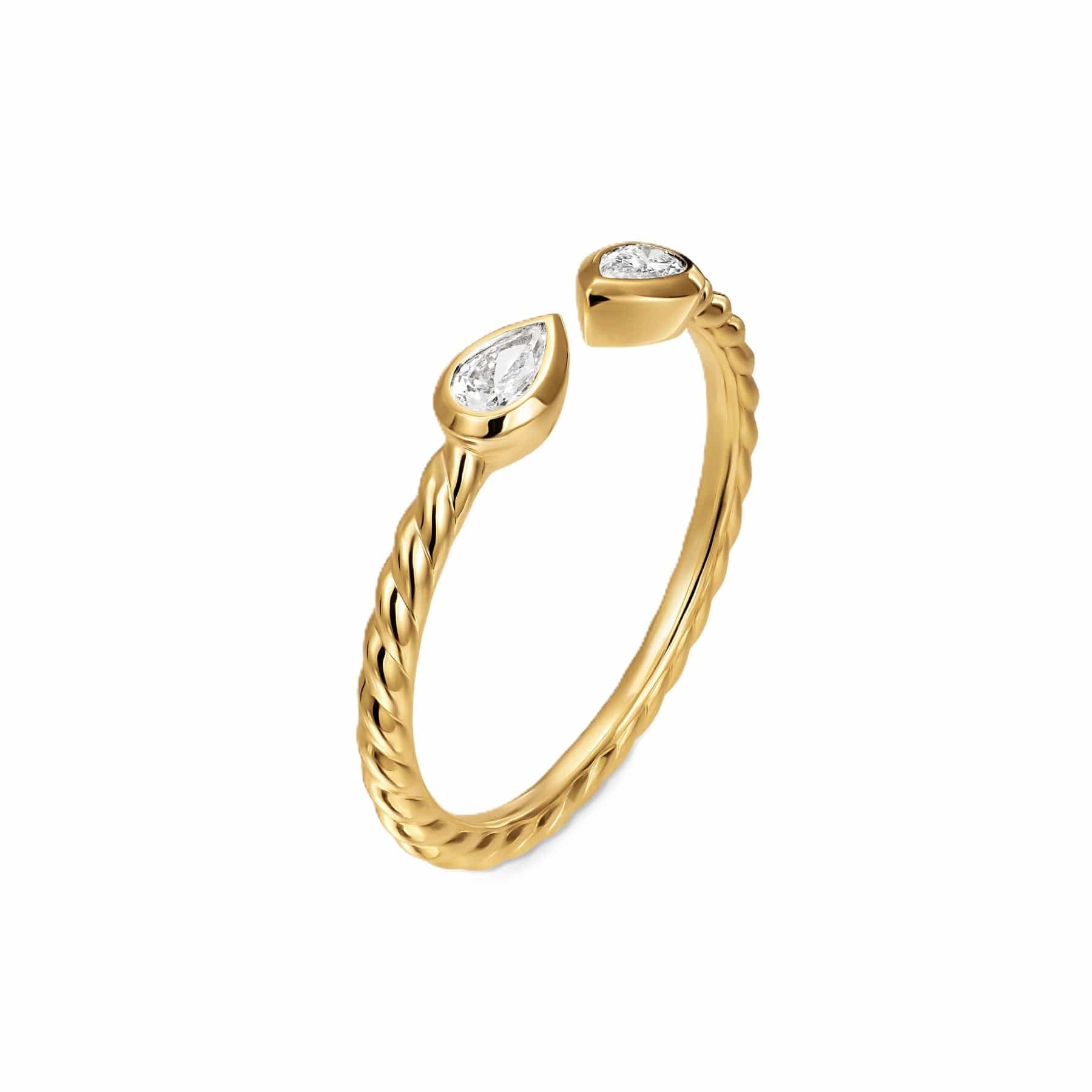 Petite Modern Renaissance® Open Pear Ring 18K Yellow Gold with Diamonds, 3.7mm - Image 2
