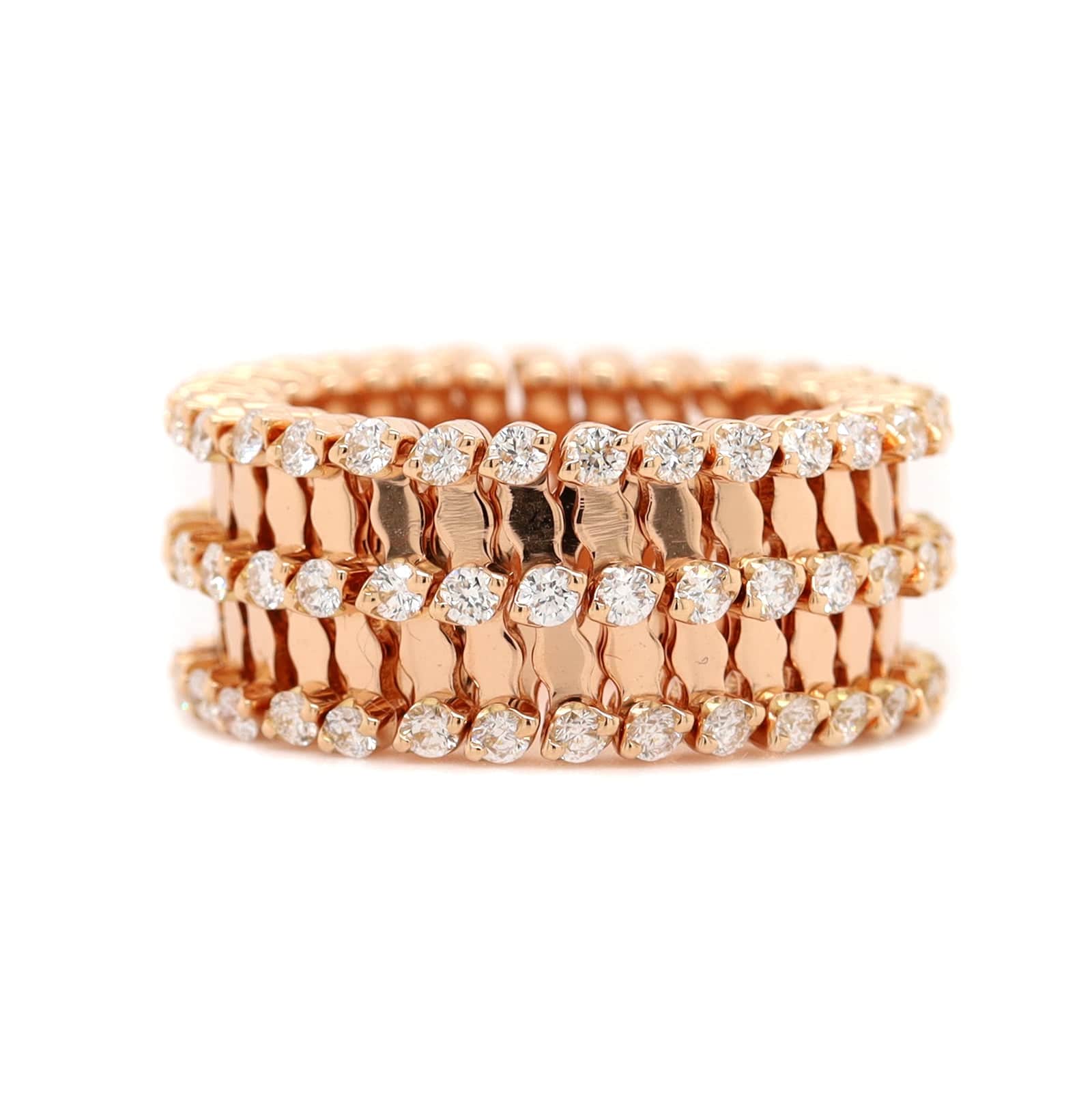 18K Rose Gold 5 Row Adjustable Diamond Ring
