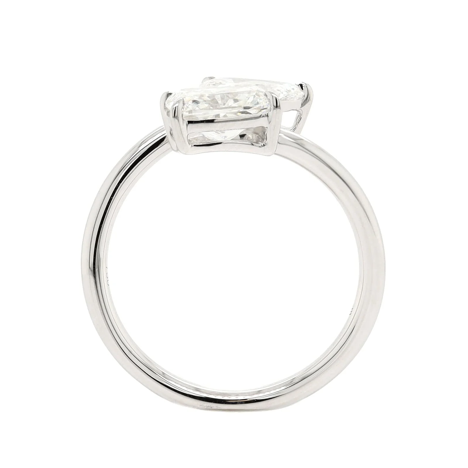 18K White Gold 2 Stone Cushion and Pear Shaped Diamond Ring - Image 3