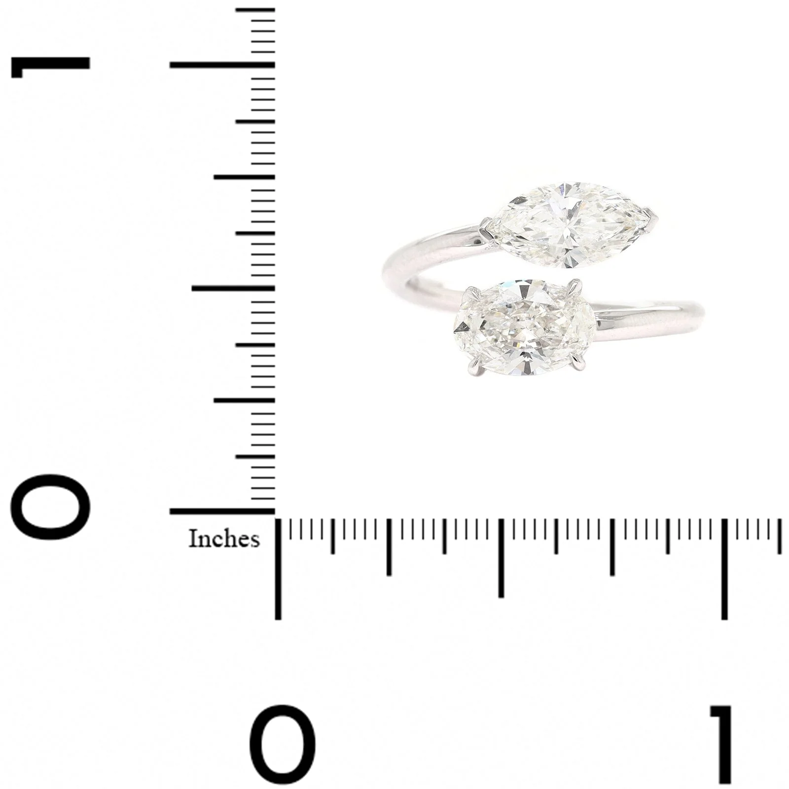 18K White Gold 2 Stone Oval and Marquise Shaped Diamond Ring - Image 4