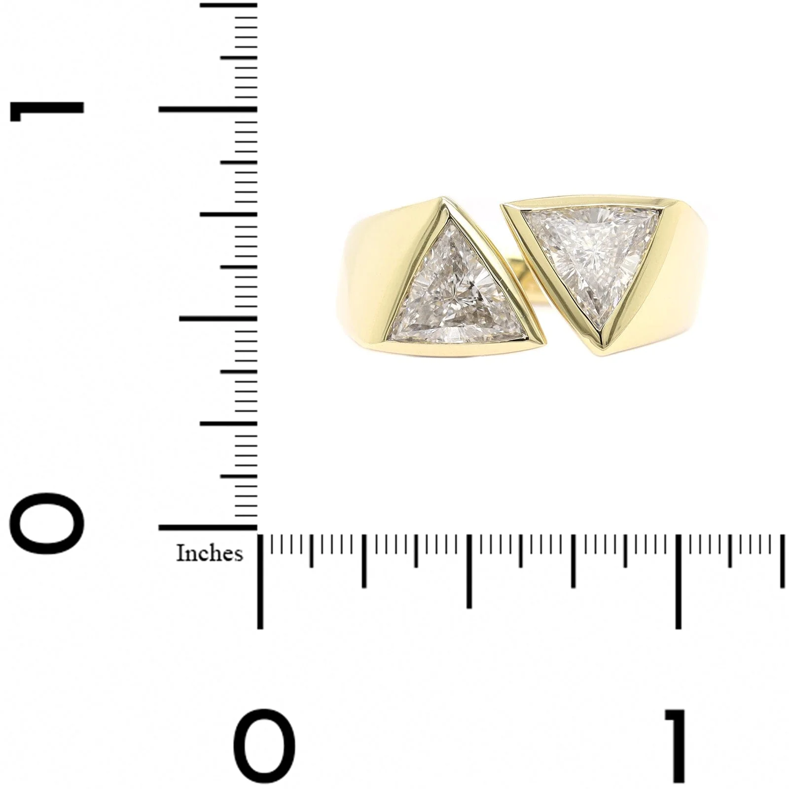 18K Yellow Gold Bezel Set Trillion Diamond Ring - Image 4