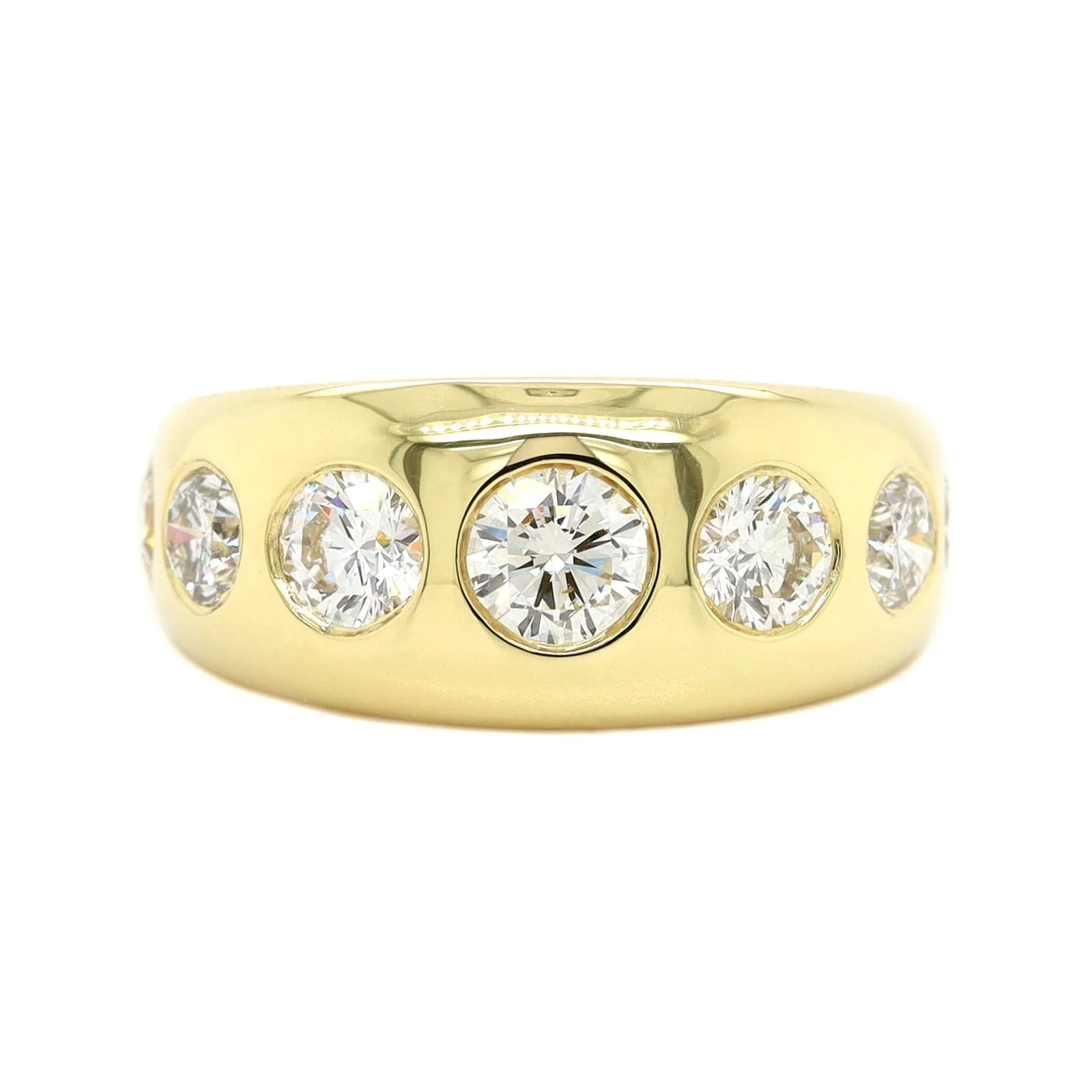 18K Yellow Gold Burnished Set Round Diamond Wide Ring