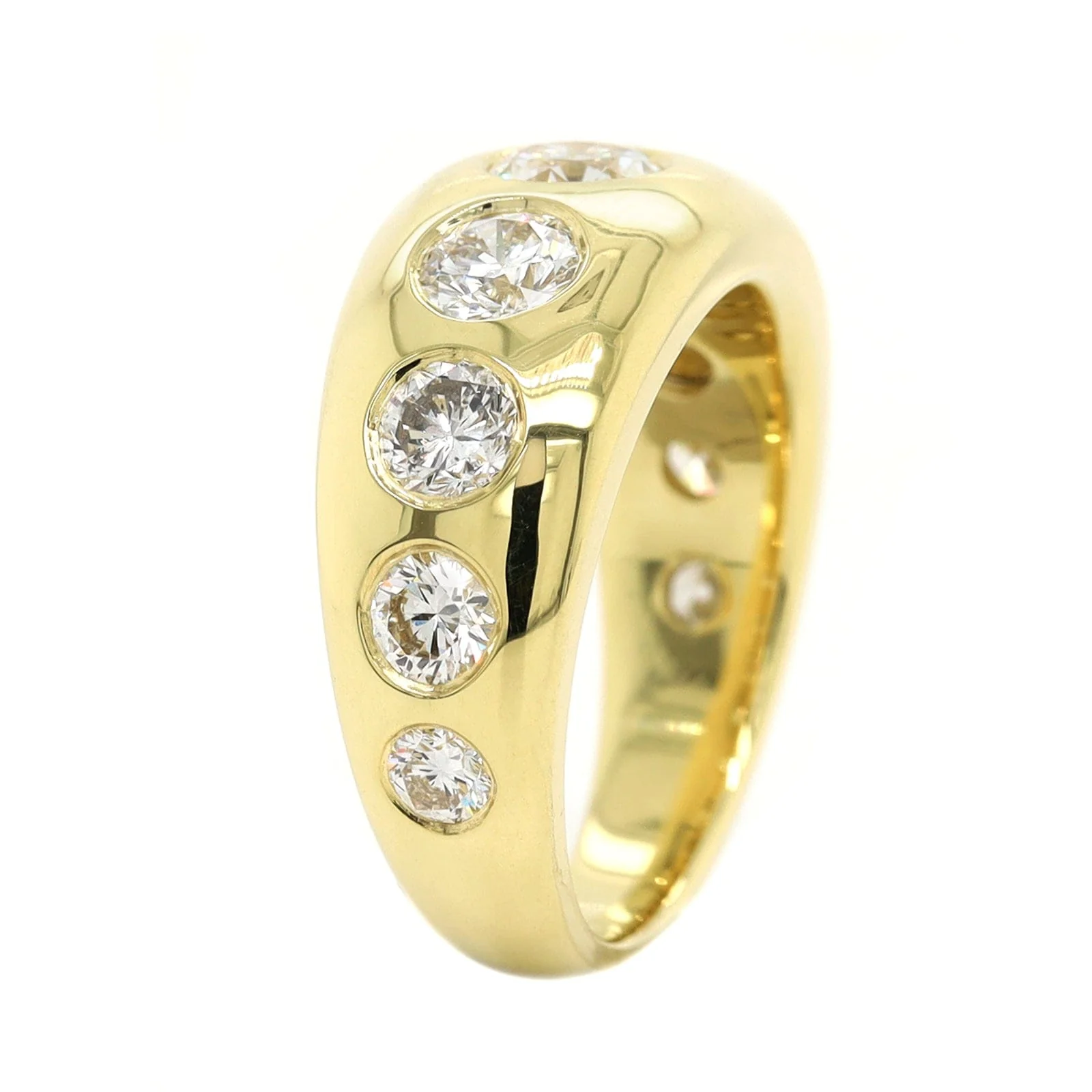 18K Yellow Gold Burnished Set Round Diamond Wide Ring - Image 2