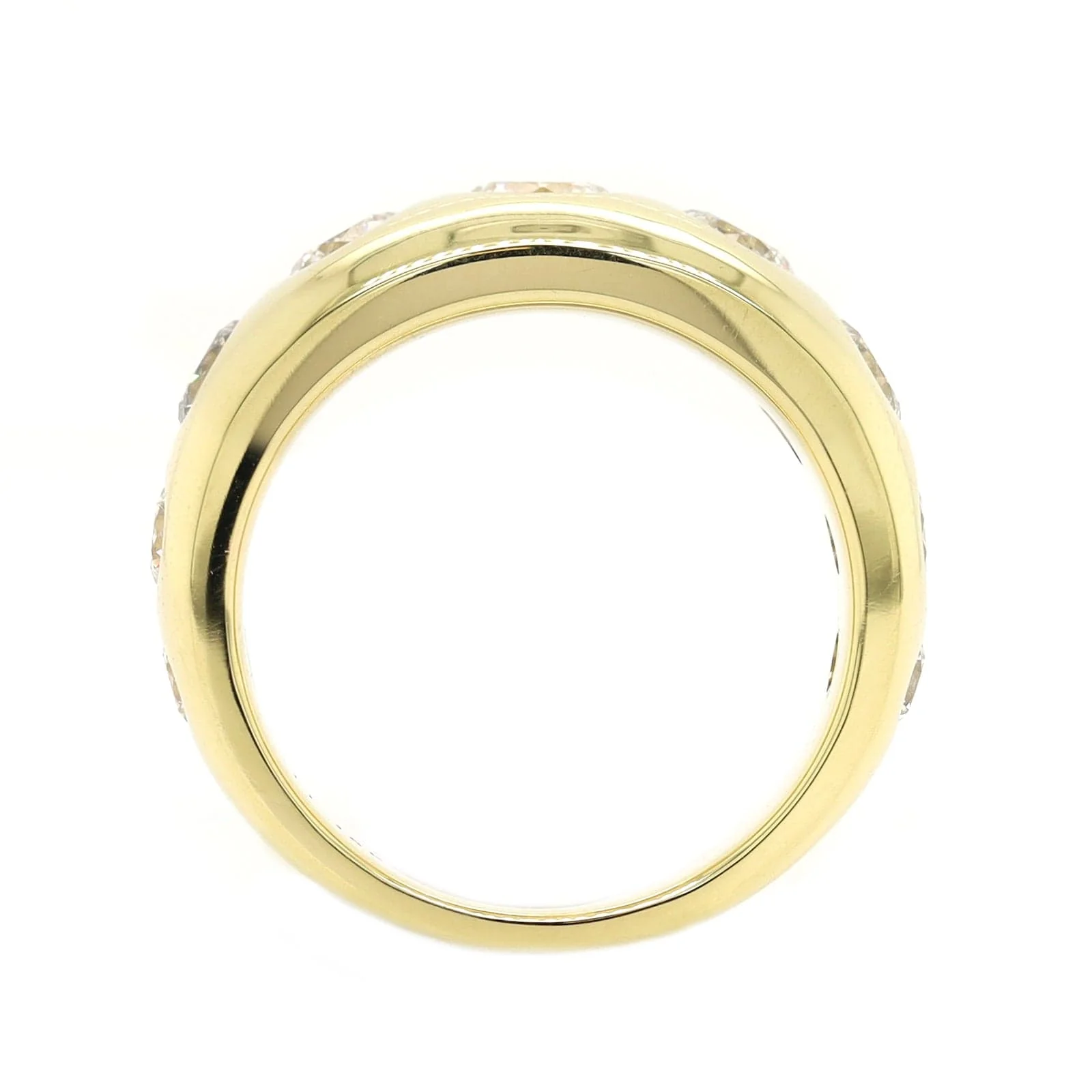 18K Yellow Gold Burnished Set Round Diamond Wide Ring - Image 3