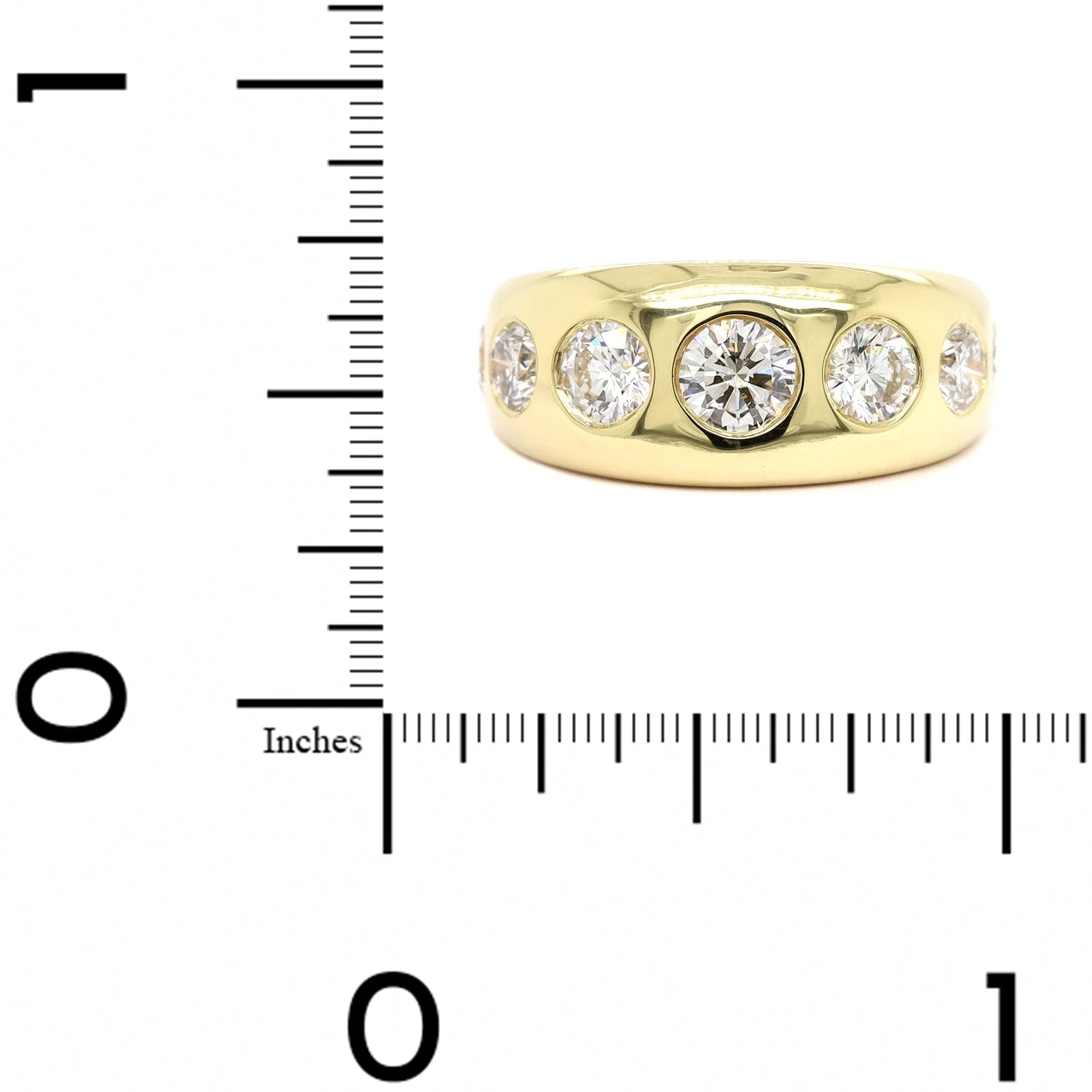 18K Yellow Gold Burnished Set Round Diamond Wide Ring - Image 4