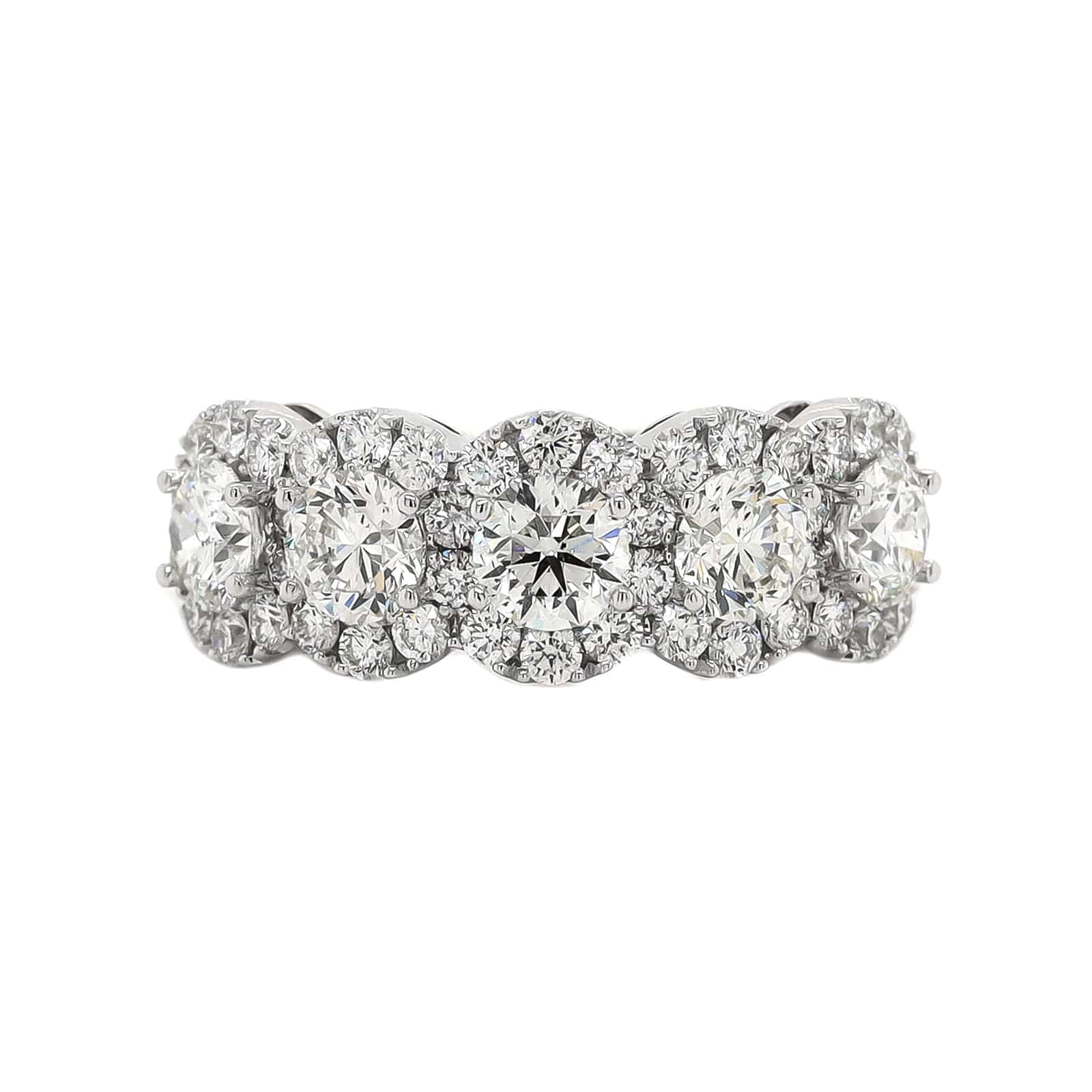18K White Gold 5 Stone Diamond Halo Ring