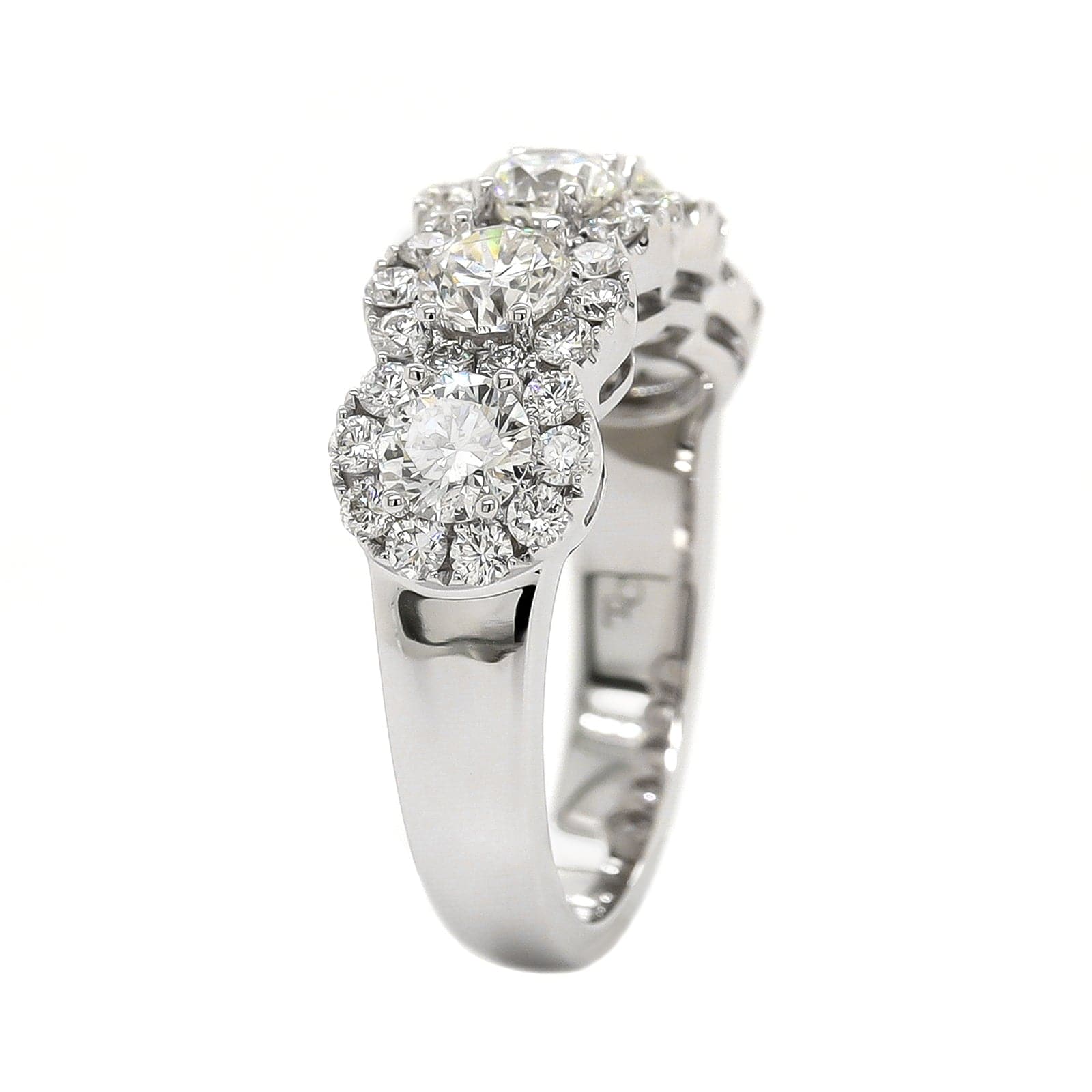 18K White Gold 5 Stone Diamond Halo Ring - Image 2