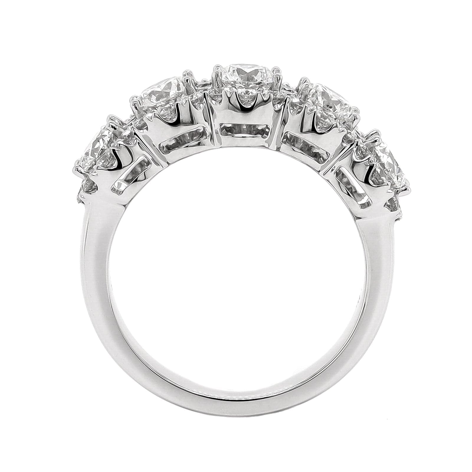 18K White Gold 5 Stone Diamond Halo Ring - Image 3
