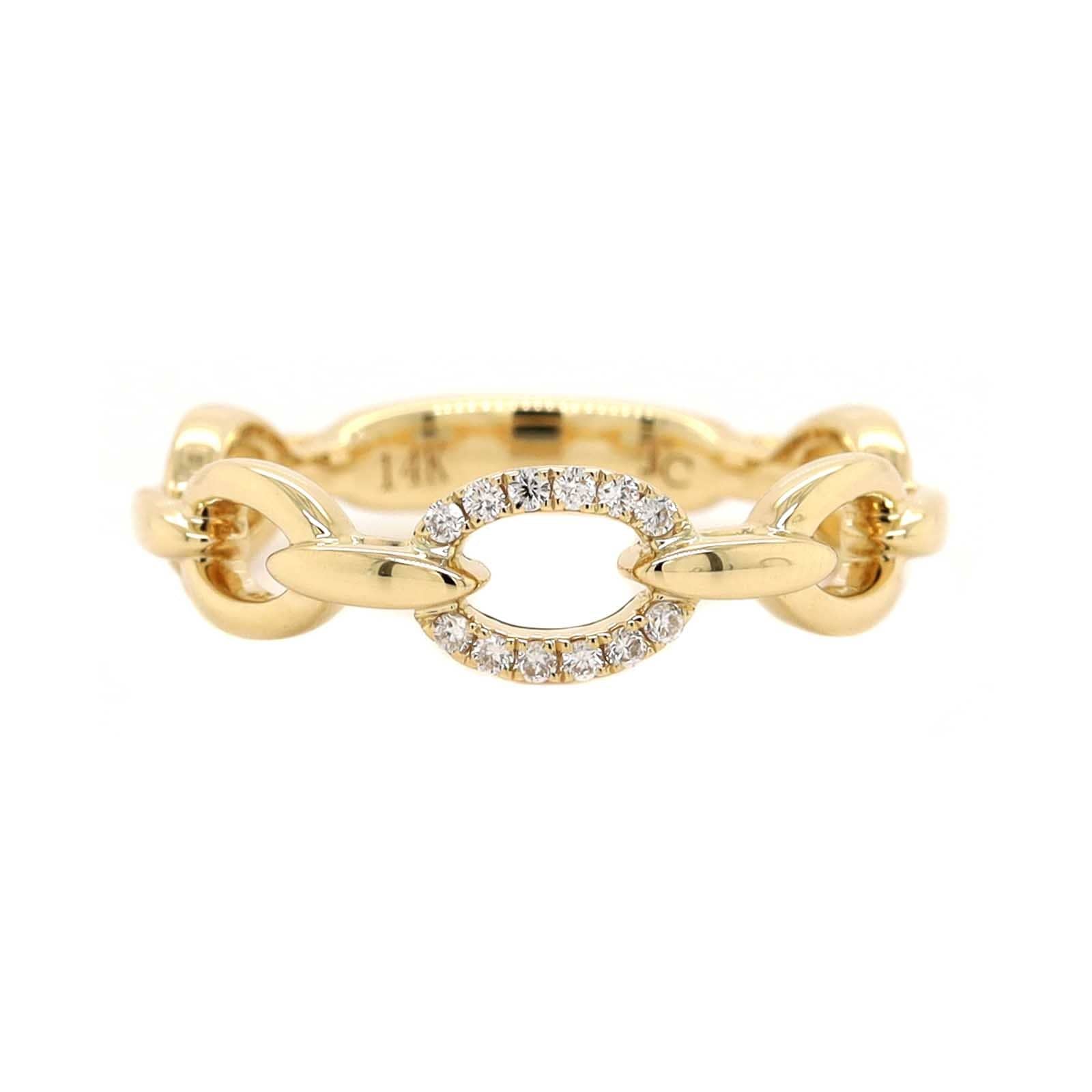 14K Yellow Gold Oval and Pave Diamond Link Ring
