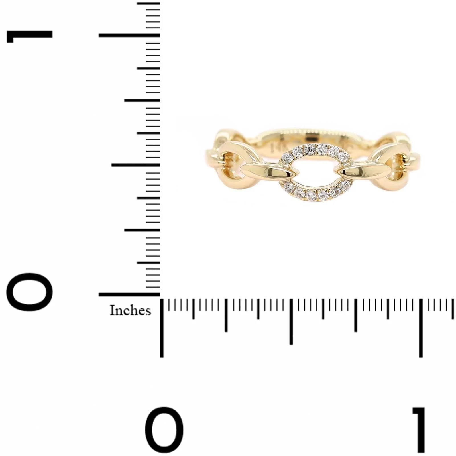 14K Yellow Gold Oval and Pave Diamond Link Ring - Image 4