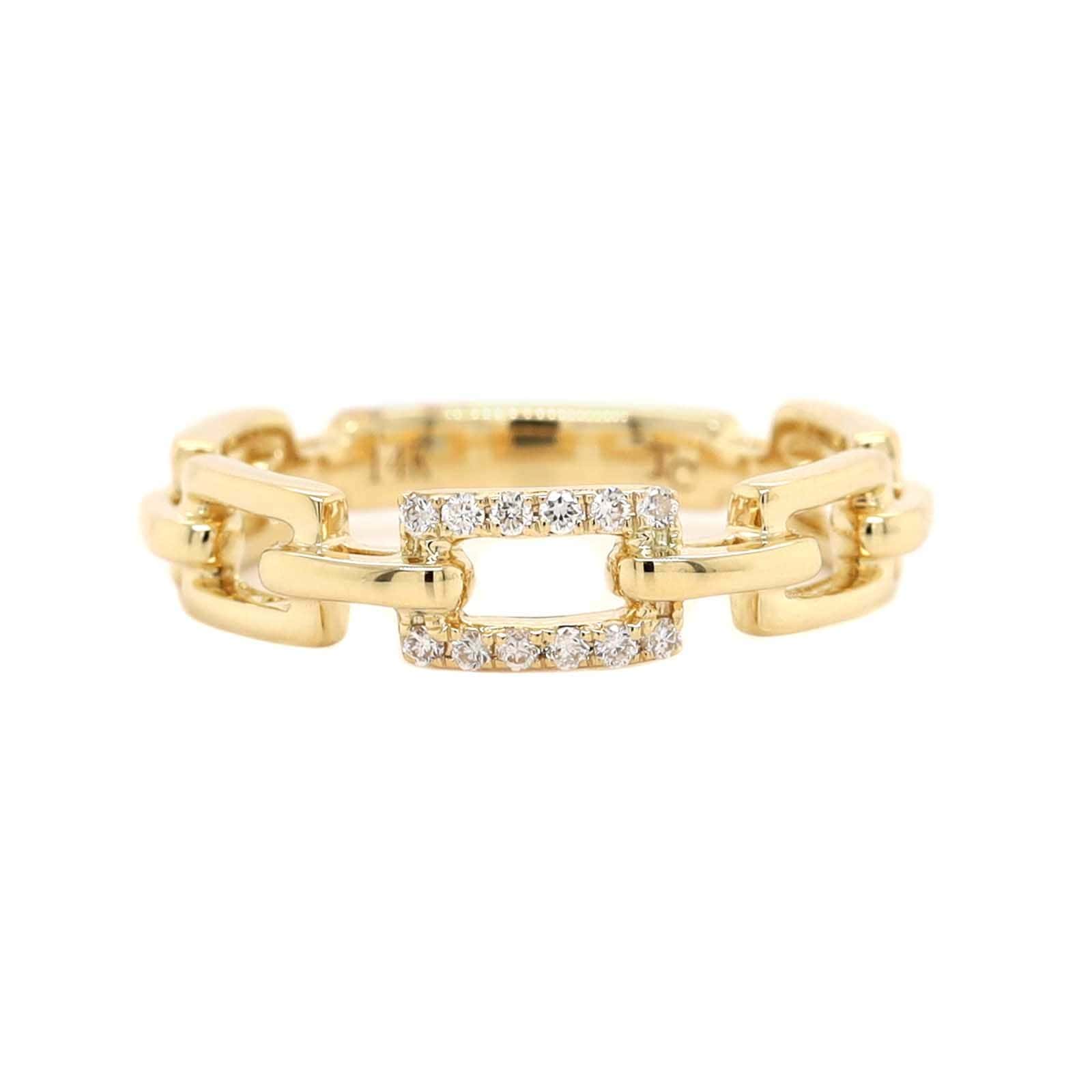 14K Yellow Gold Pave Diamond Chain Link Ring