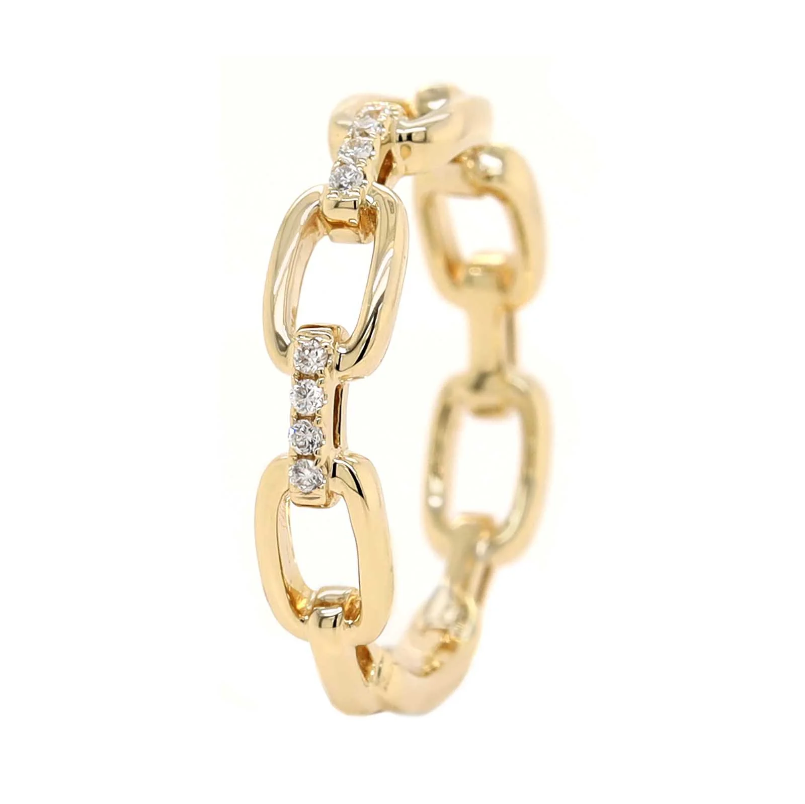 14K Yellow Gold Alternating Pave Diamond Link Ring - Image 2