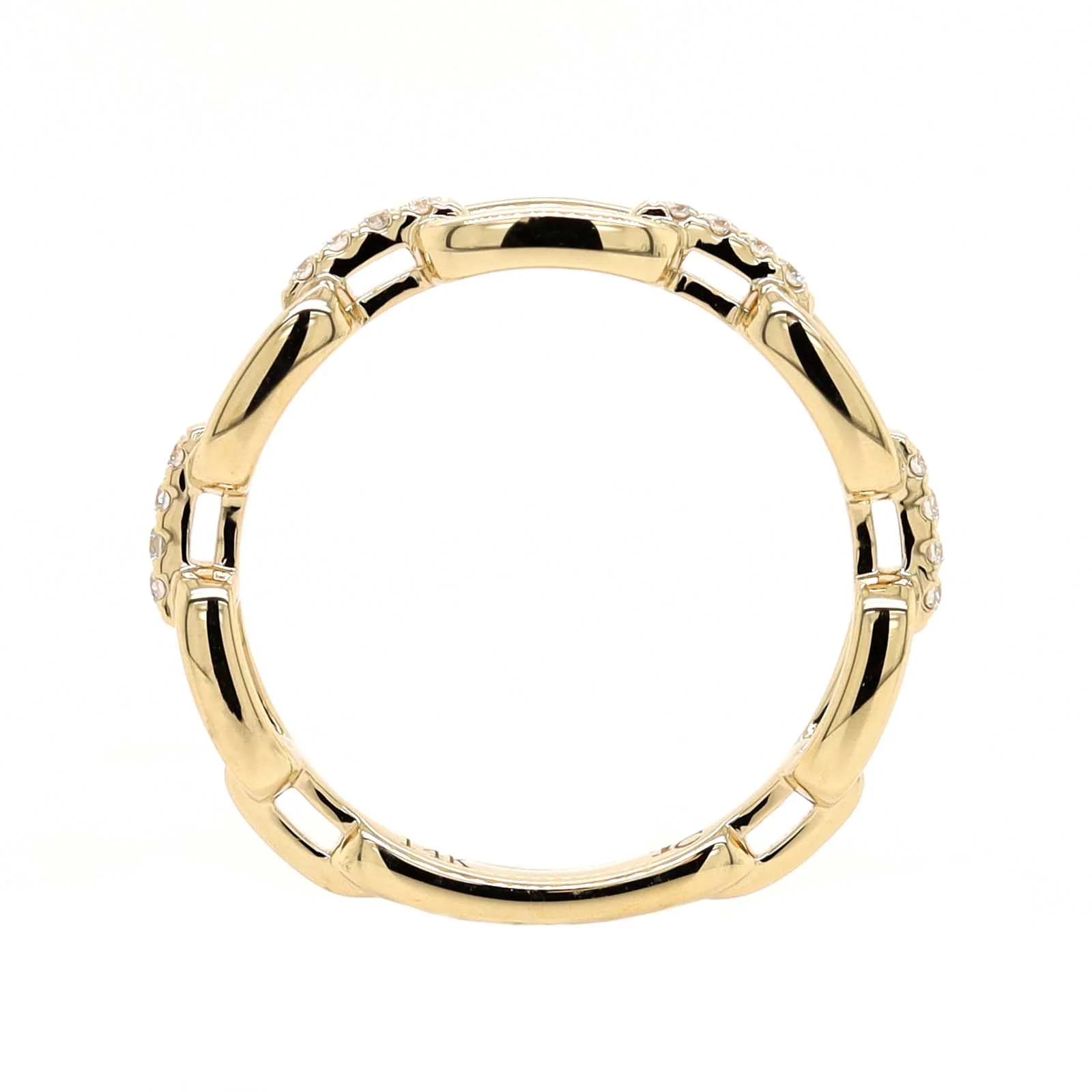 14K Yellow Gold Alternating Pave Diamond Link Ring - Image 3