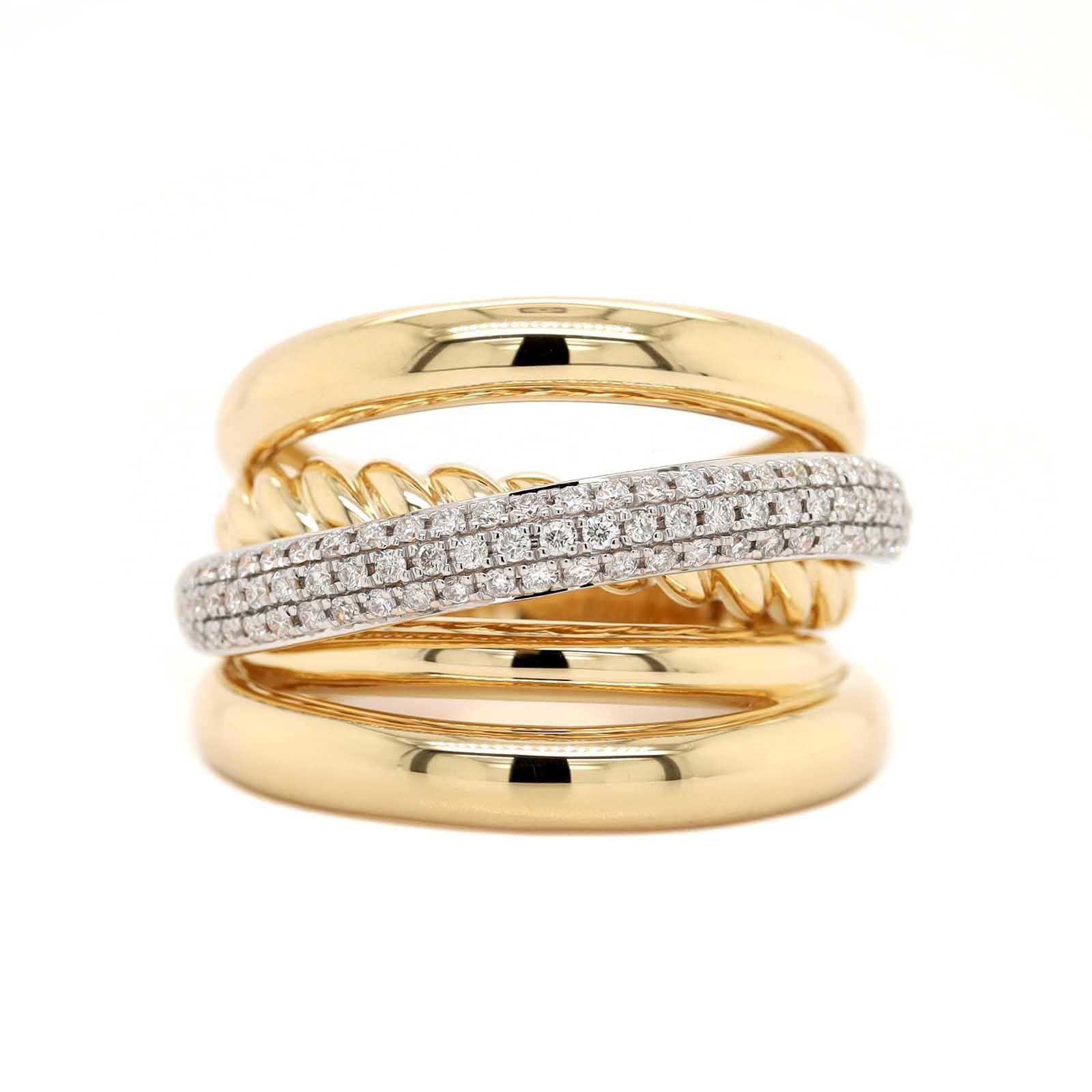 14K Yellow Gold Multi Row Pave Diamond Ring