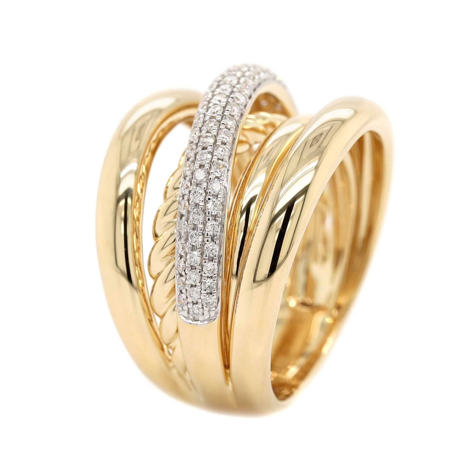 14K Yellow Gold Multi Row Pave Diamond Ring - Image 2