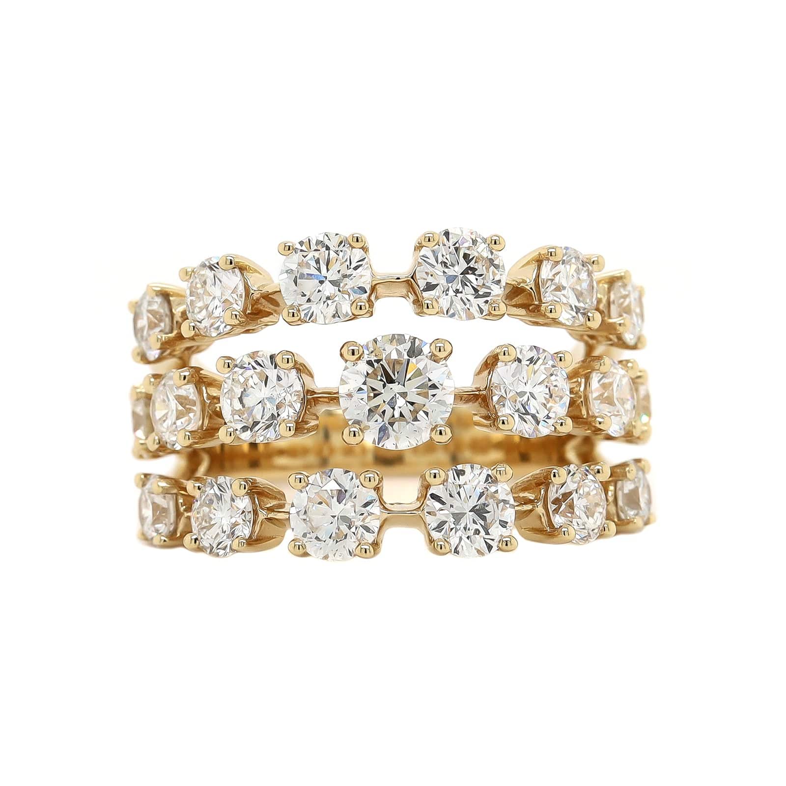14K Yellow Gold Three Row Diamond Ring
