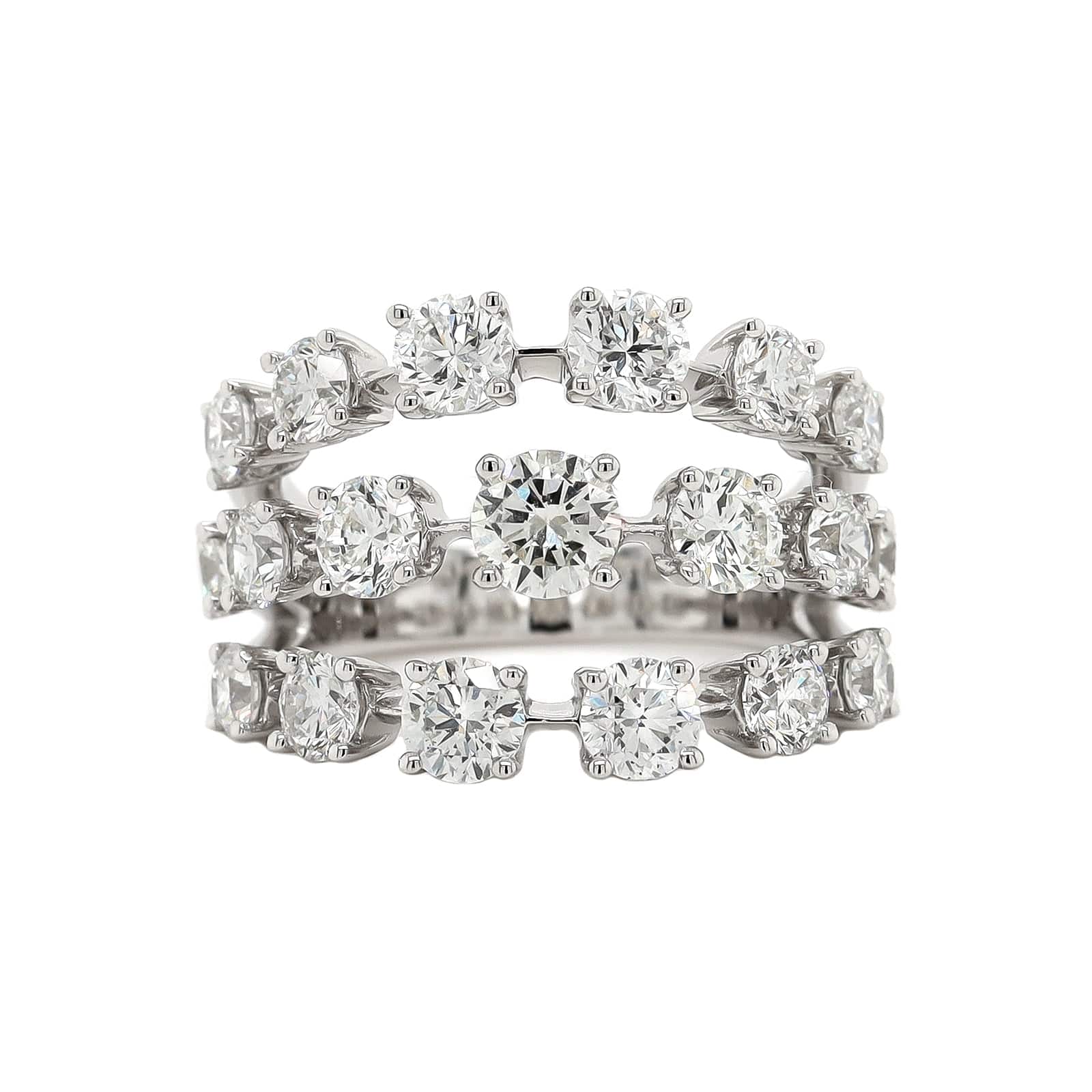 14K White Gold Three Row Diamond Ring
