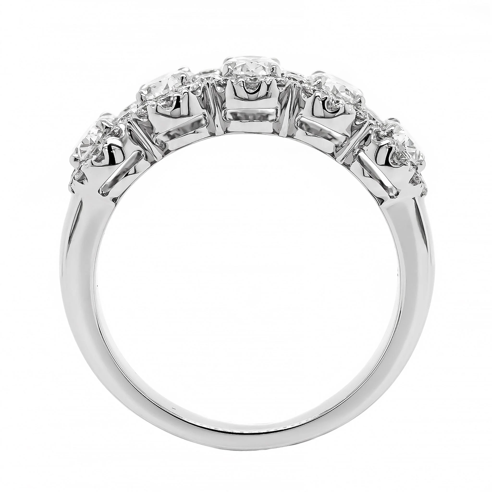 18K White Gold 5 Stone Oval Diamond Halo Ring - Image 3