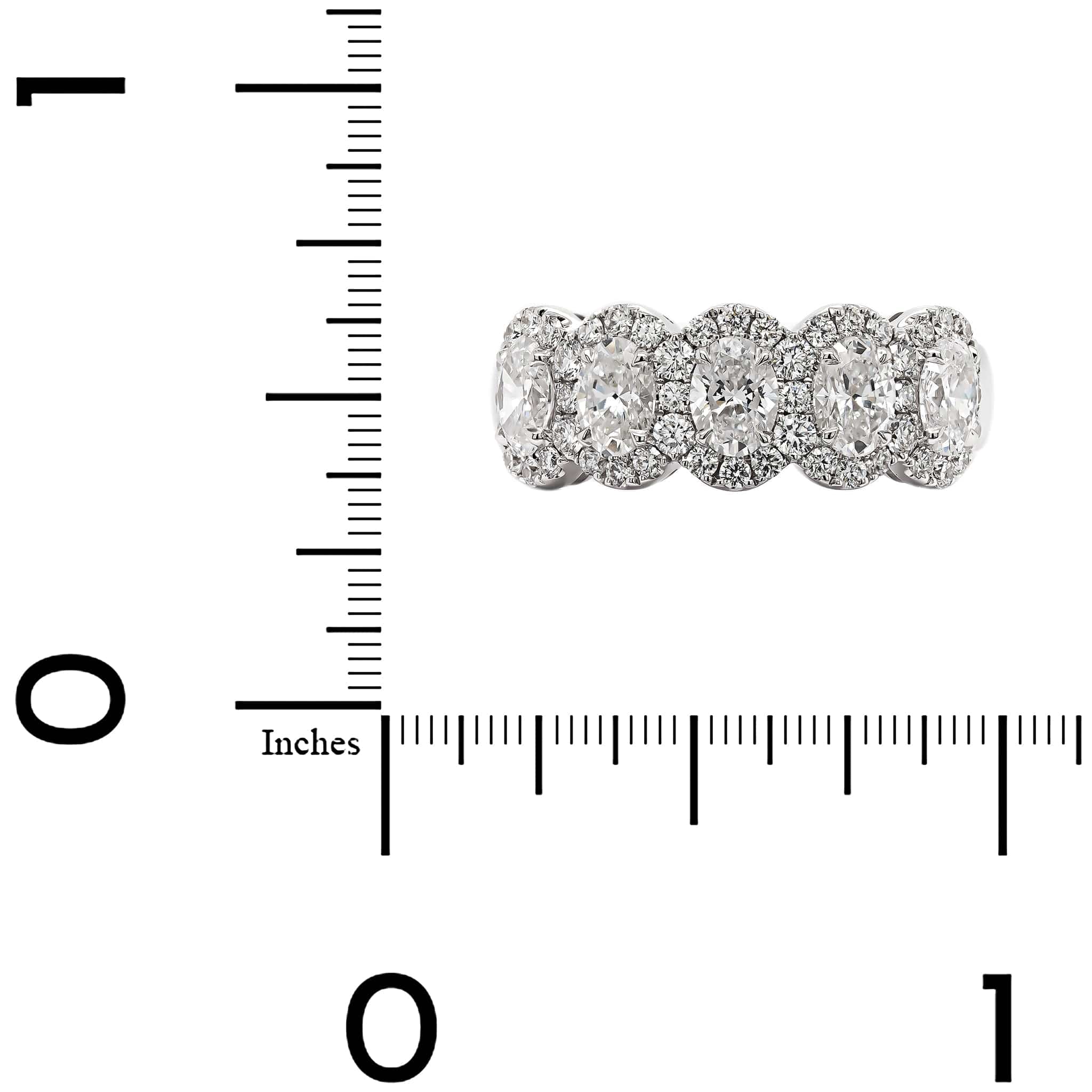 18K White Gold 5 Stone Oval Diamond Halo Ring - Image 4