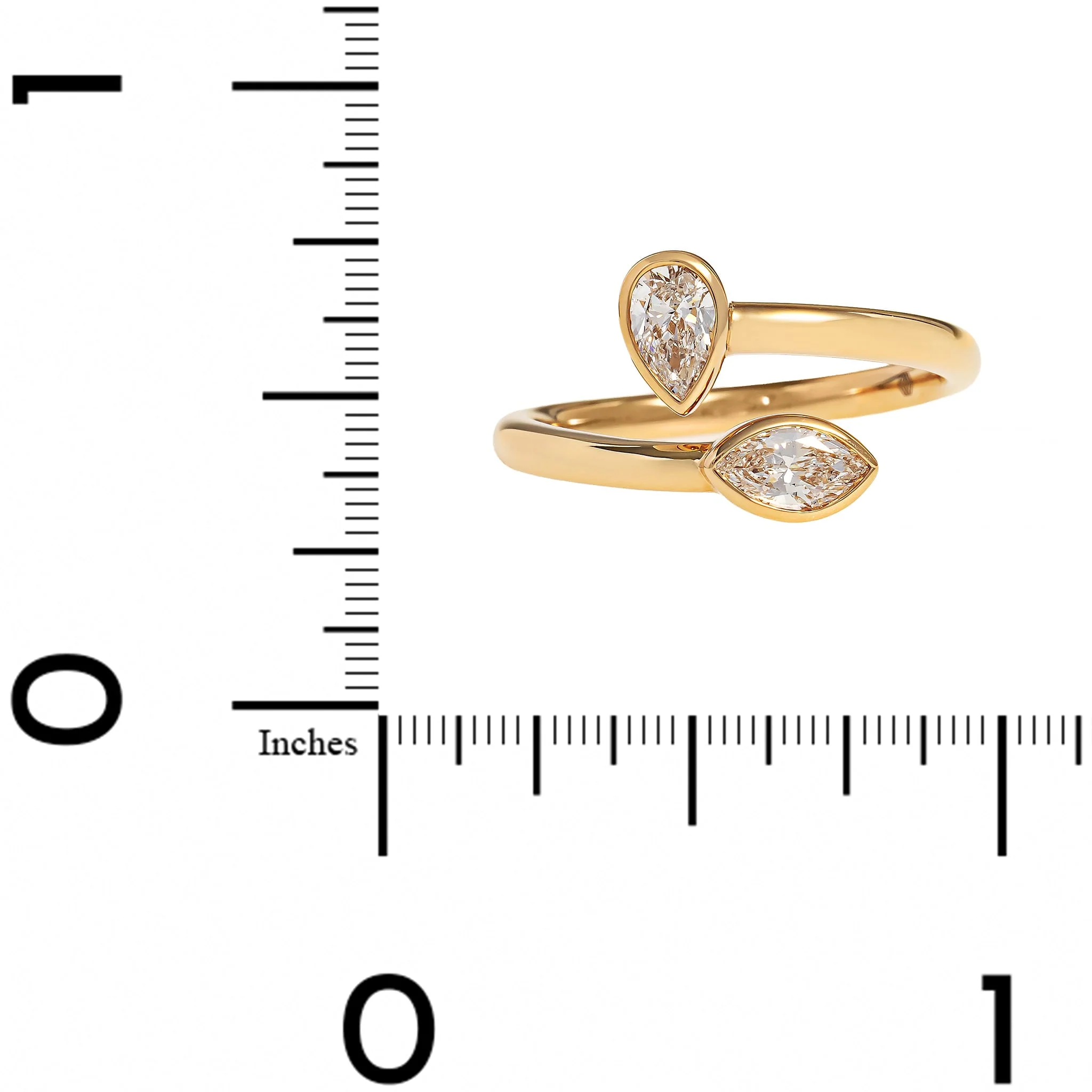 18K Yellow Gold 2 Stone Pear and Marquise Shaped Diamond Bypass Ring - Image 4