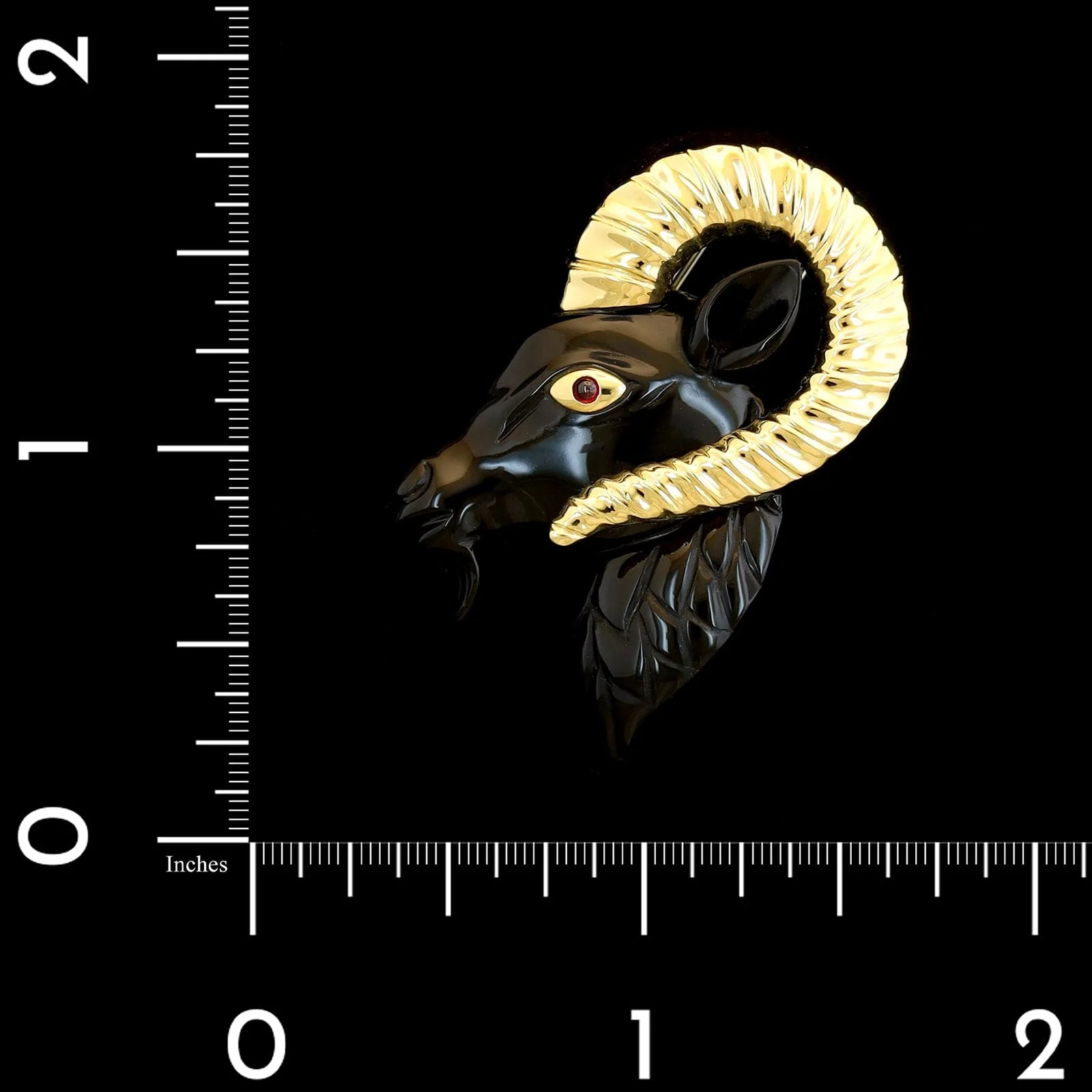 Domenique Arpels 18K Yellow Gold Estate Onyx Ram's Head Brooch - Image 3
