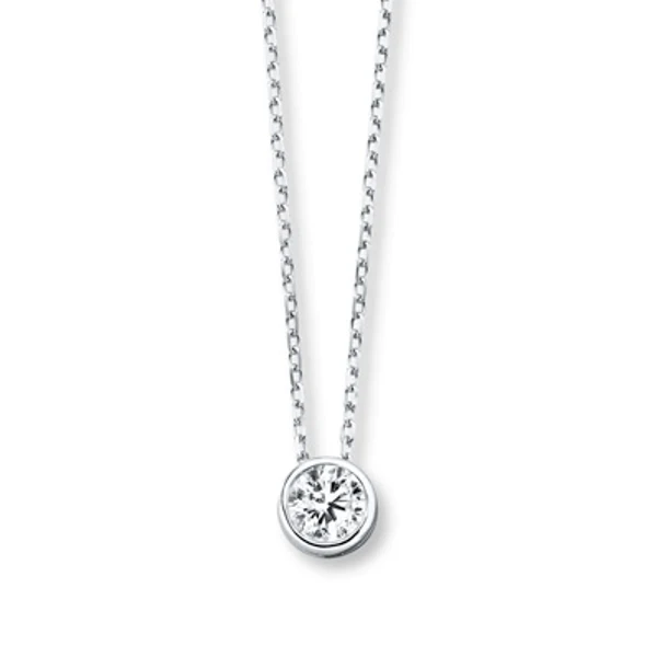 14K White Gold Diamond Bezel Necklace