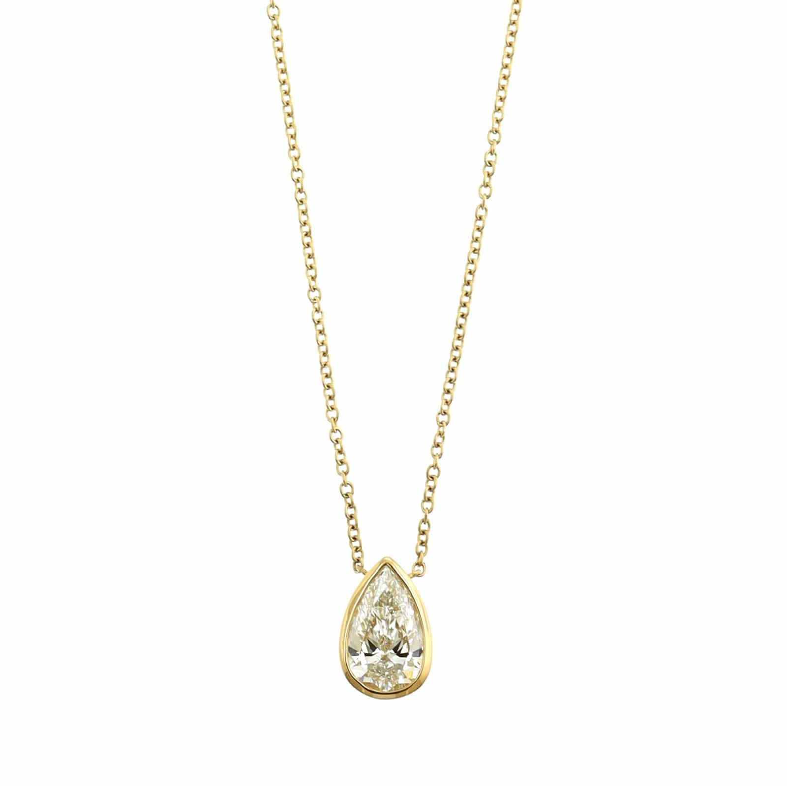 18K Yellow Gold Pear Shaped Diamond Pendant Necklace