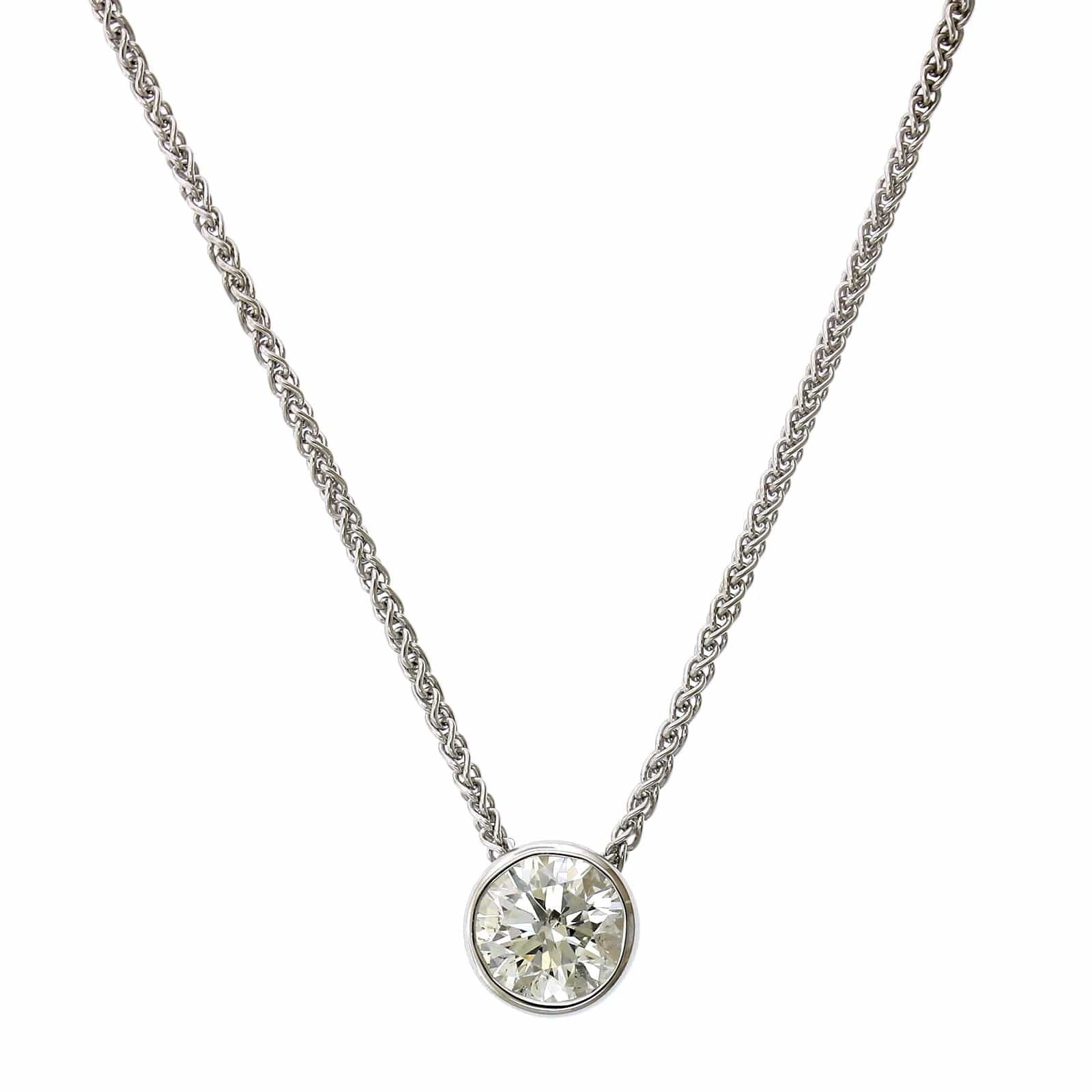 18K White Gold Bezel Set Diamond Pendant Necklace
