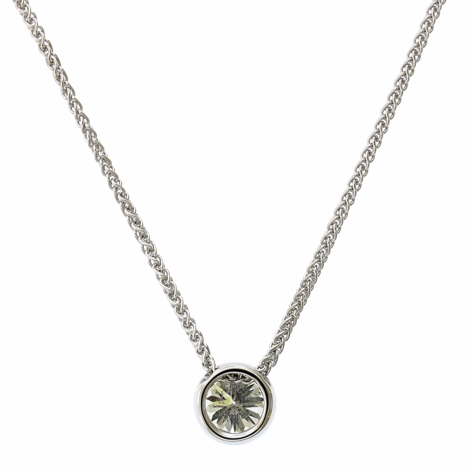 18K White Gold Bezel Set Diamond Pendant Necklace - Image 2