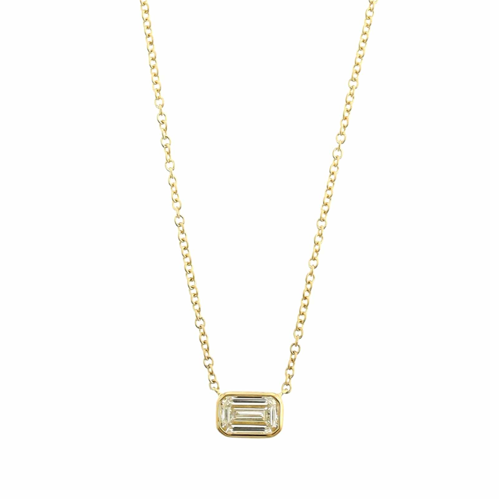18K Yellow Gold Emerald Cut Diamond Pendant Necklace