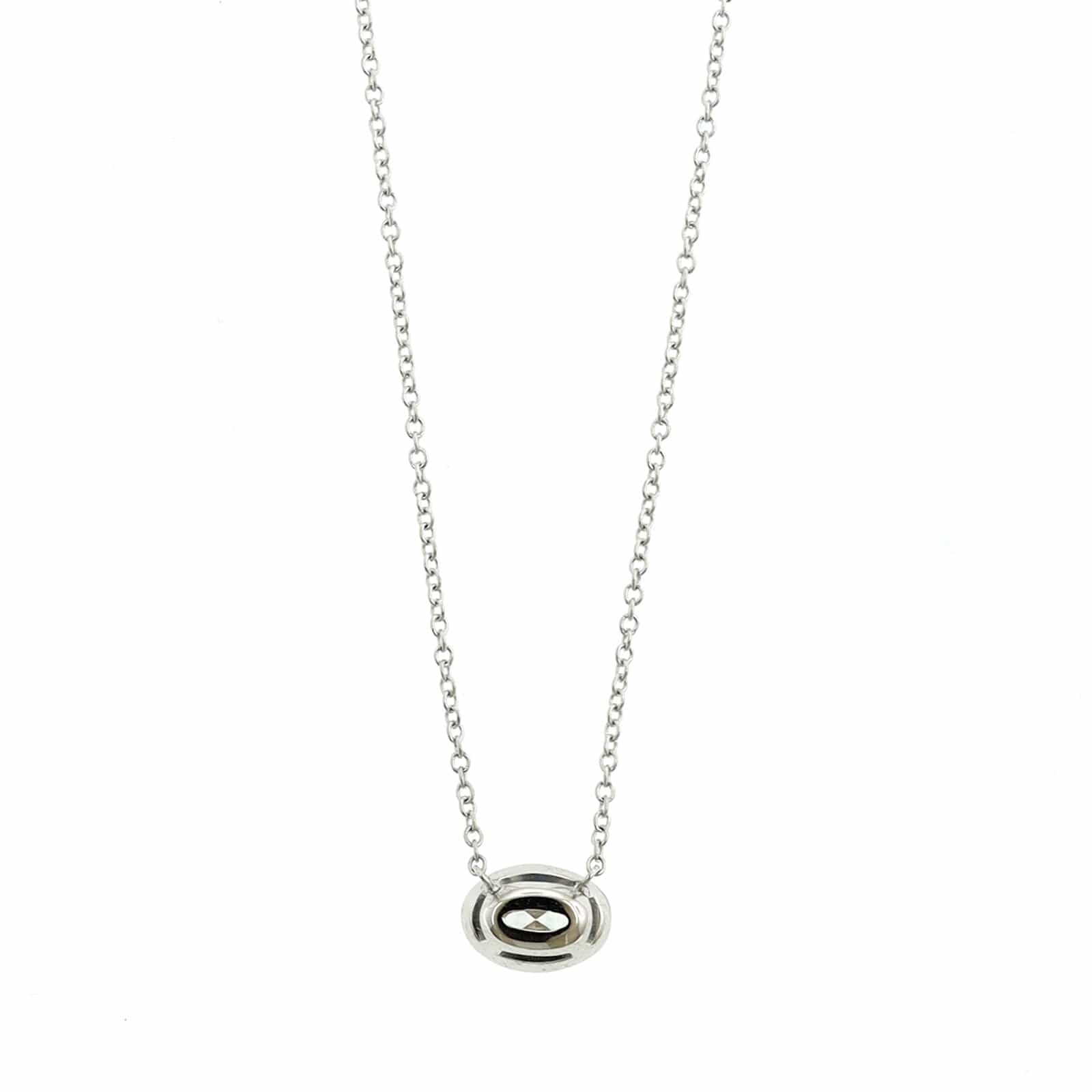 18K White Gold Bezel Set Oval Diamond Pendant Necklace - Image 2