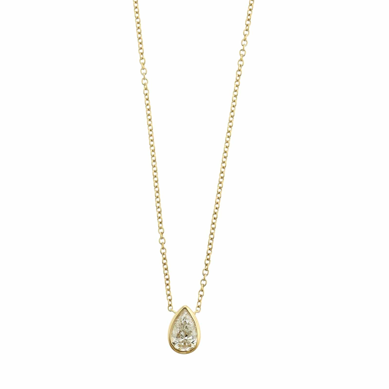 18K Yellow Gold Pear Shaped Diamond Pendant Necklace